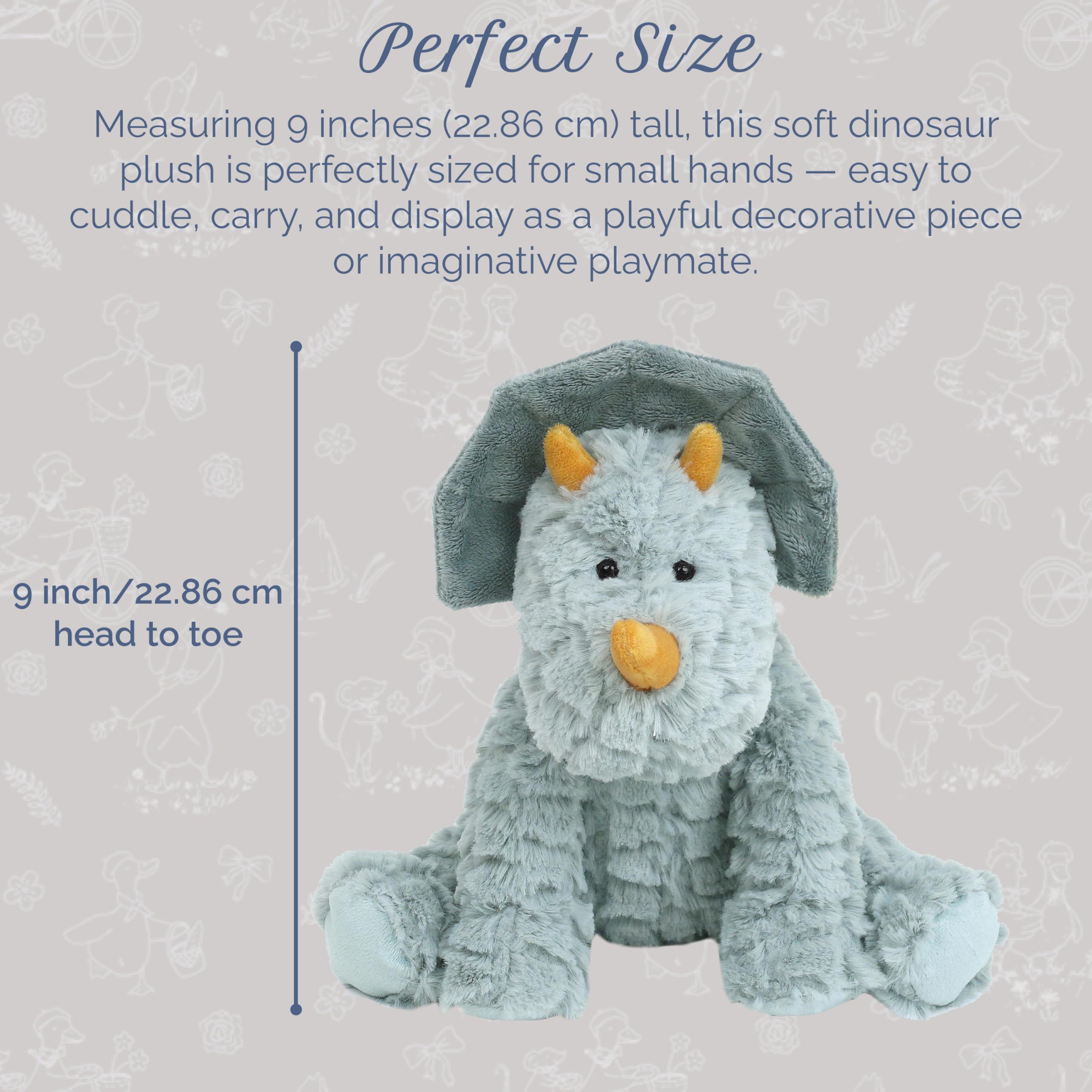 MON AMI Bashful The Dino - Peluche a forma di dinosauro, 22,9 cm, morbido e coccoloso, da utilizzare come giocattolo o decorazione per la stanza dei bambini, ideale per bambini di tutte le età