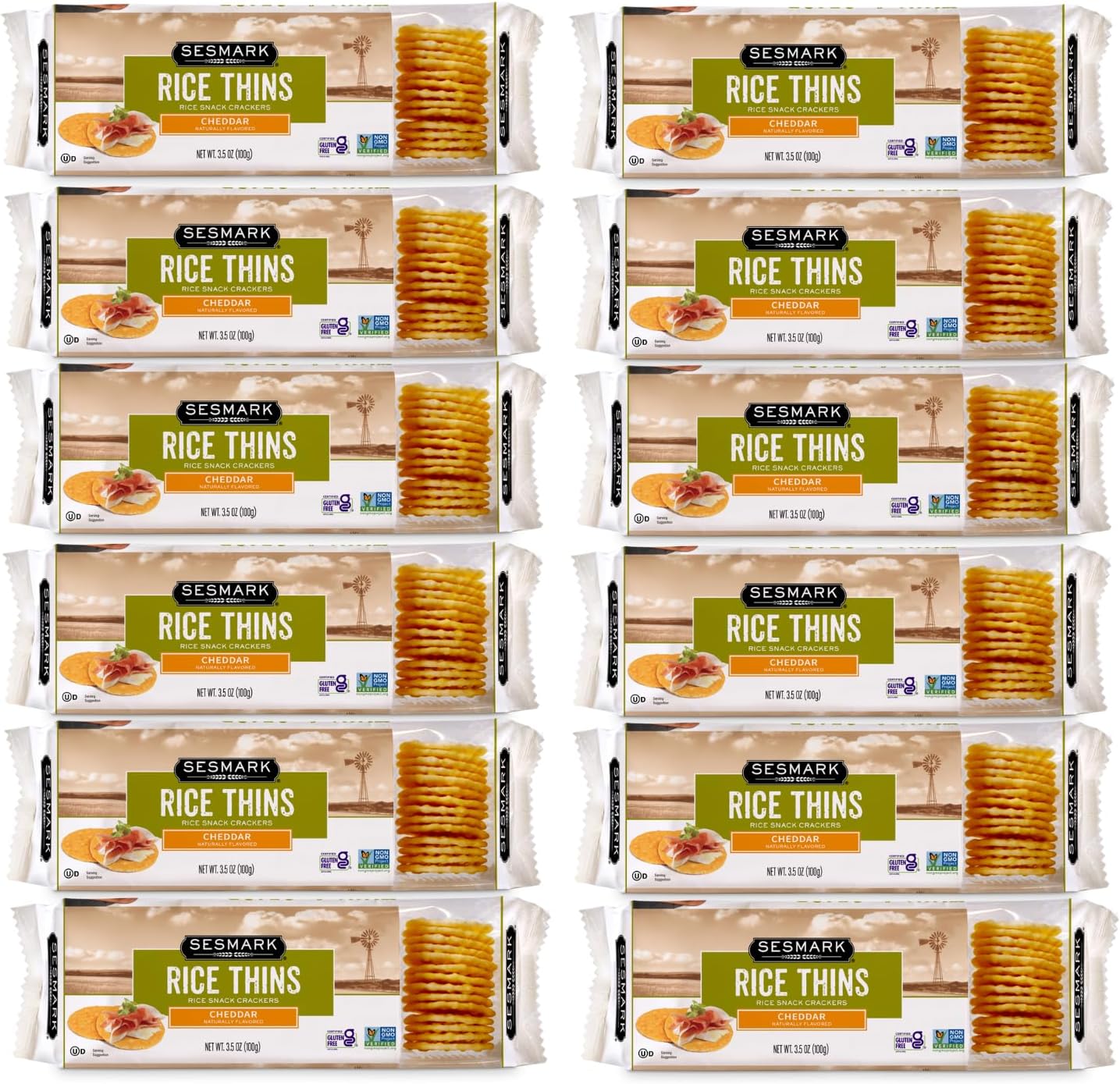 Gluten Free Rice Thins Cheddar - Non GMO Project Verified - 3.5 Ounce (Pack of 12)