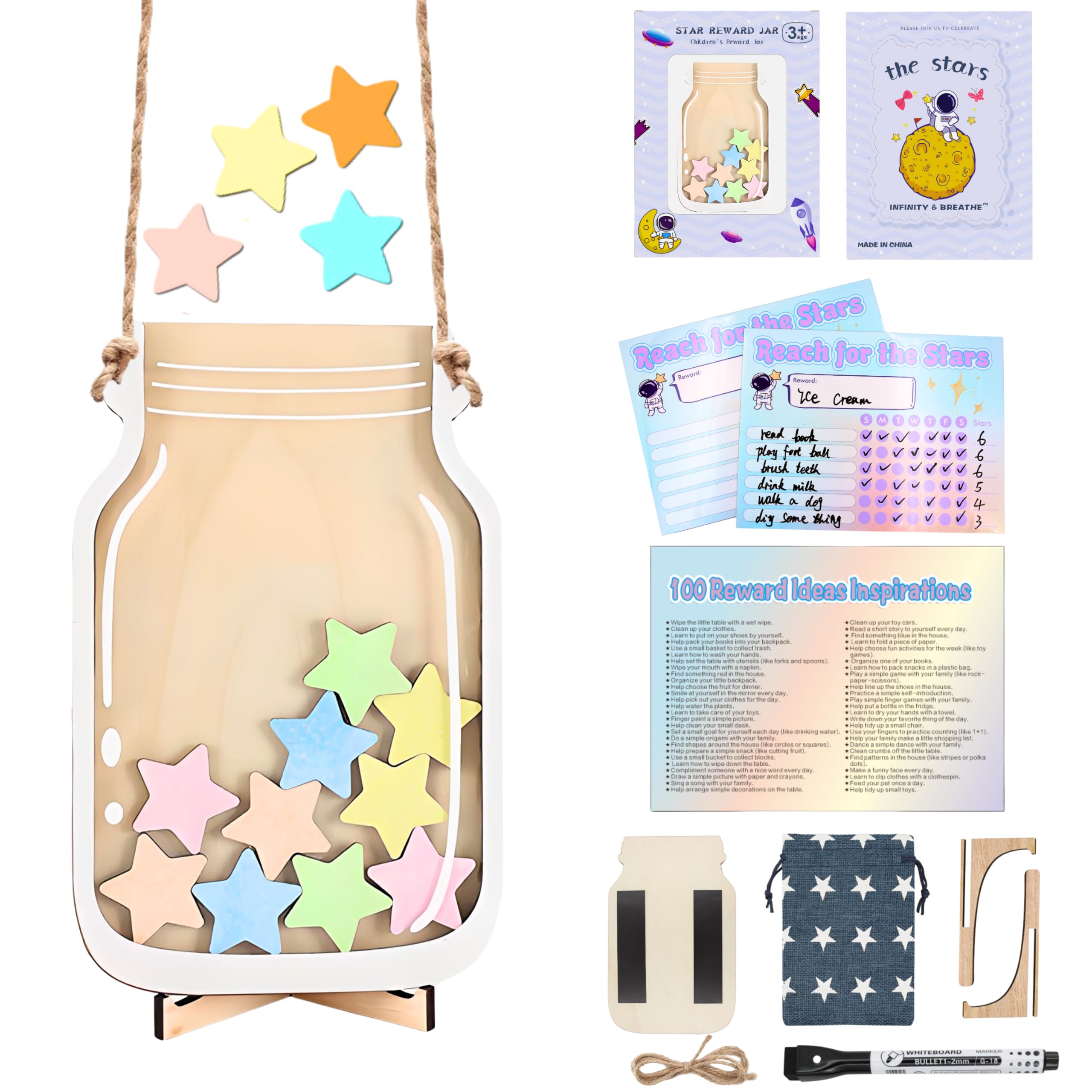 Magnetic Reward Jar, Star Reward Jar Set for Kids Potty Training Reward Jar System for Classroom, Magnetic Reward Jar for Classroom Board Behavior