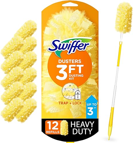 Miniatura 1 de Swiffer Plumero de ventilador de techo 360 con poste de extensión plumeros para limpieza kit de inicio con 12 repuestos
