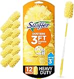 Swiffer Duster Heavy Duty Dusting Kit, Cleaning Supplies, 3 ft Extended Handle, 1 Duster, 12 Refills