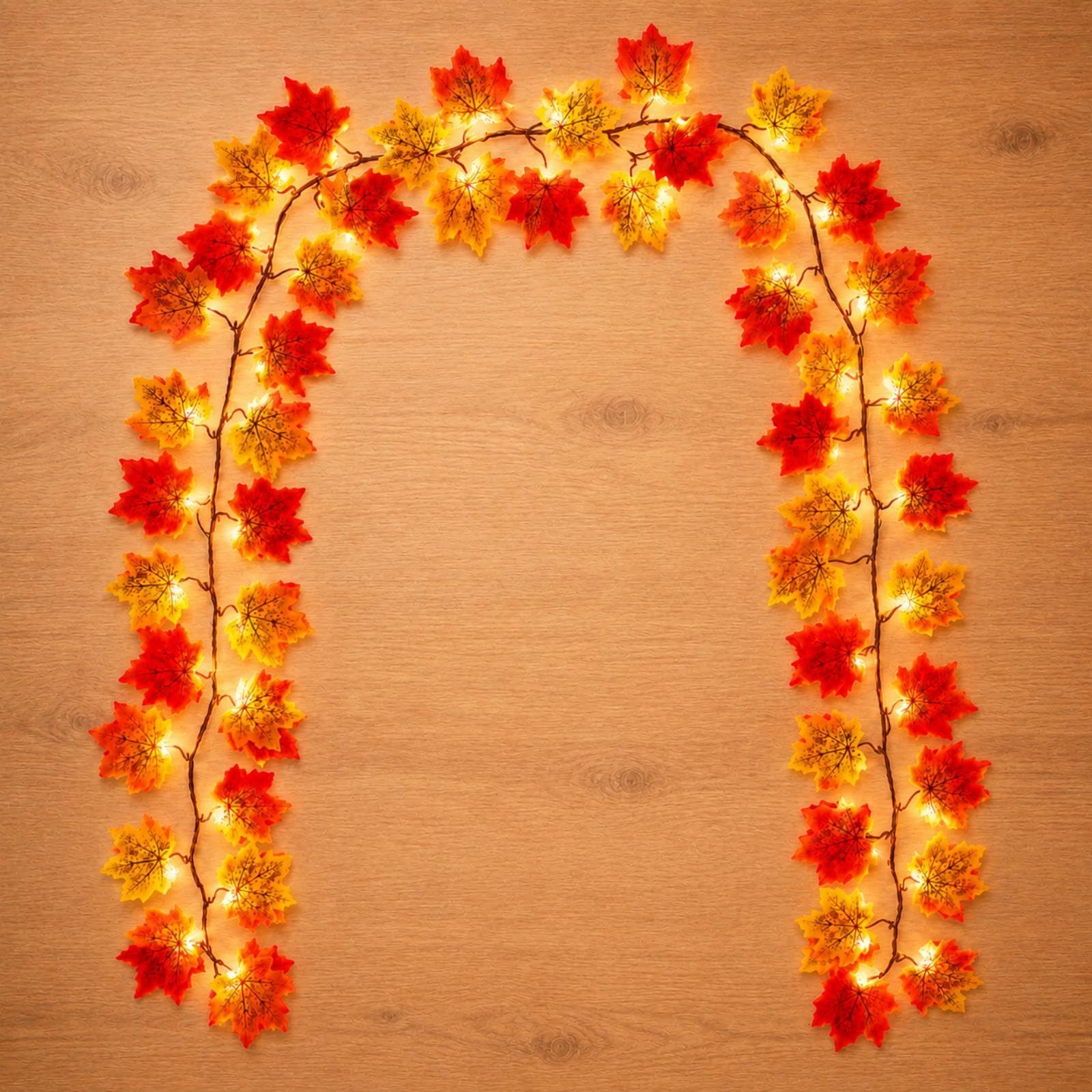2 Autumn Garland with LED Lights,6.5Ft Fall Leaf Garlands,Autumn Decoration