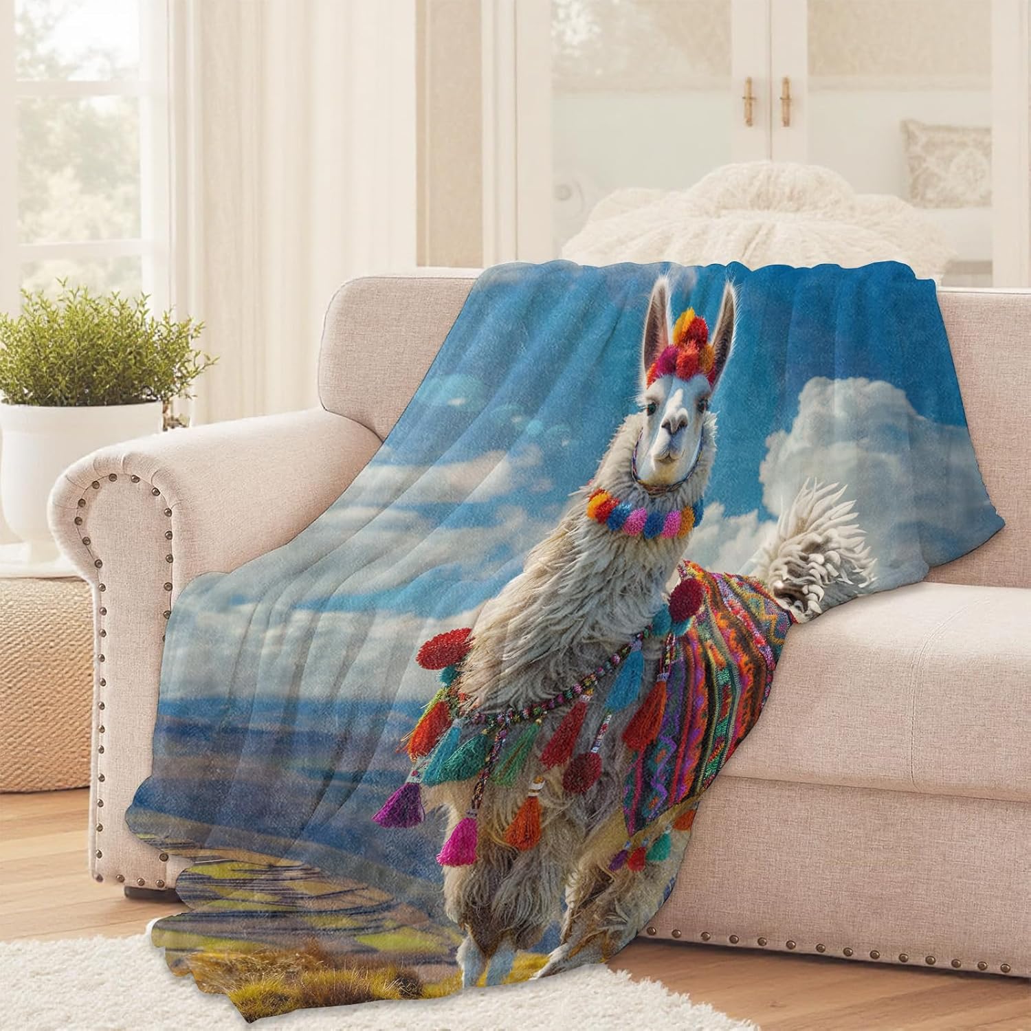 Colorful Llama Throw Blanket for Girls Boys Kids Adults, 50x60 in, Cozy Flannel Blanket for Bedroom, Camping, Couch, Room Decor, Fuzzy Warm Soft Gifts - Image 2