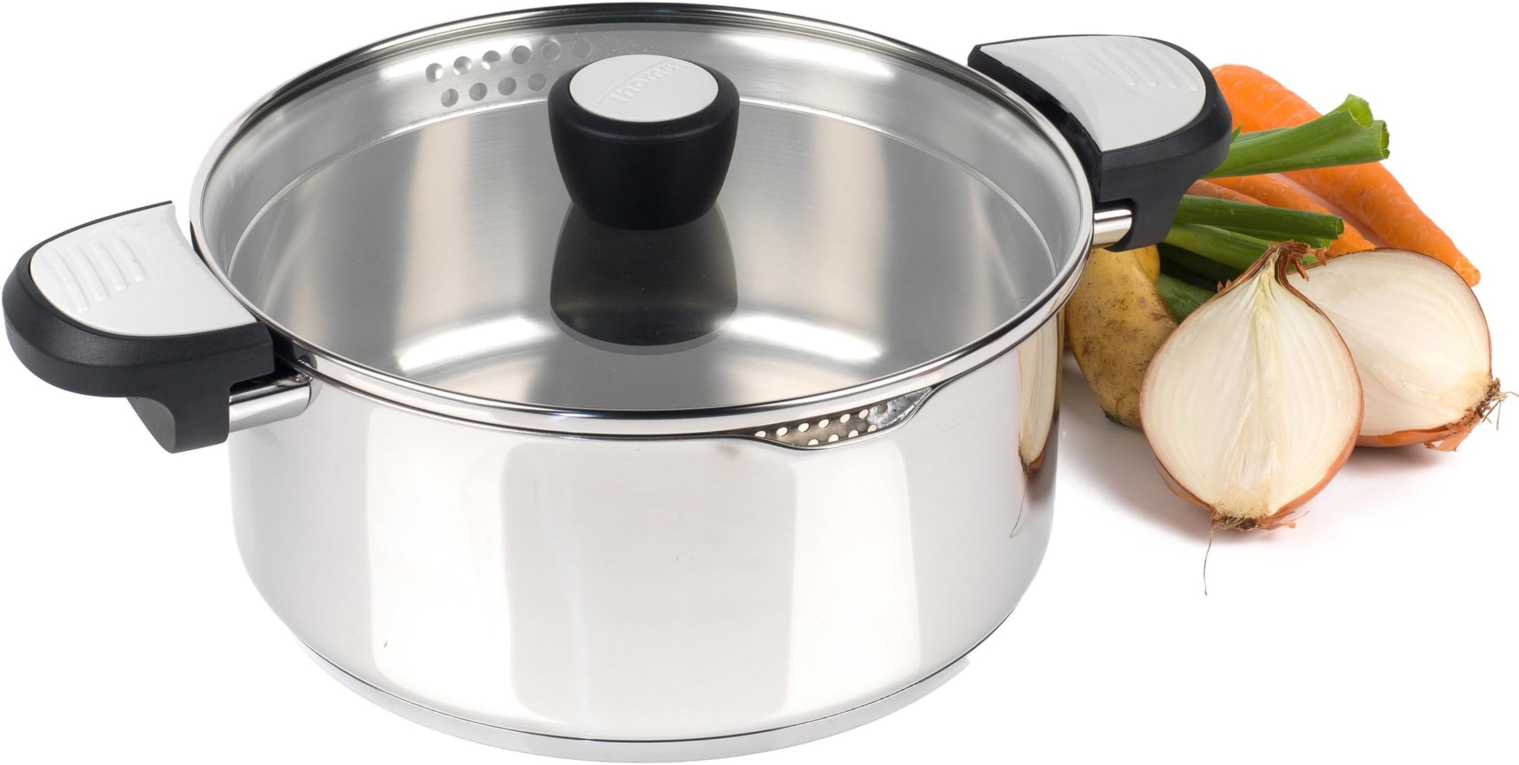 Thomas P500106 Lock & Pour Casserole Dish with Glass Lid, 24cm, 4.5 Litre, Silver