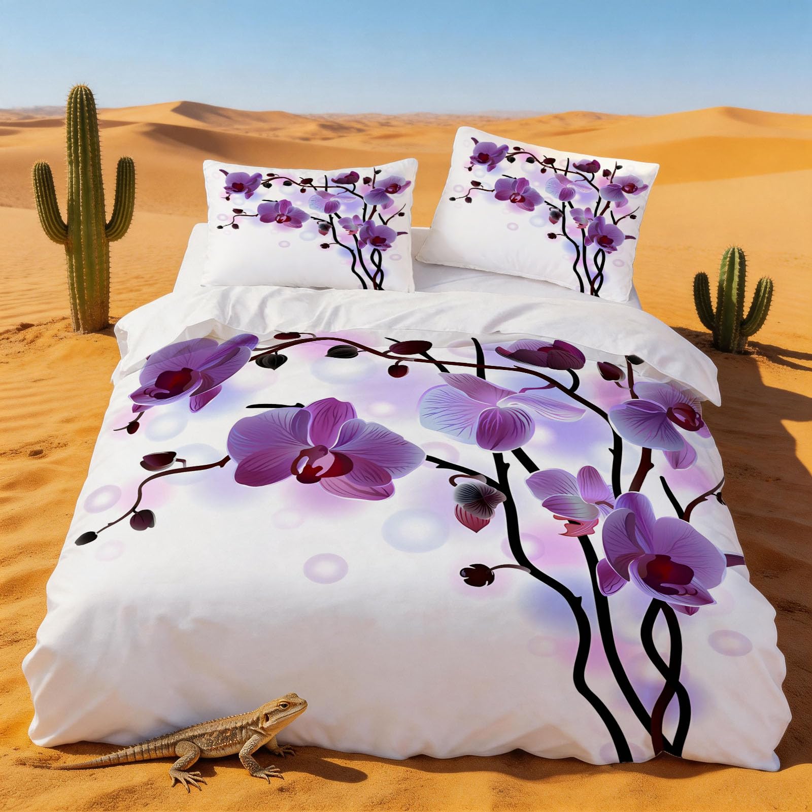 Housse de couette 240 x 260 orchidée respirante et parure de lit facile à laver pour adulte