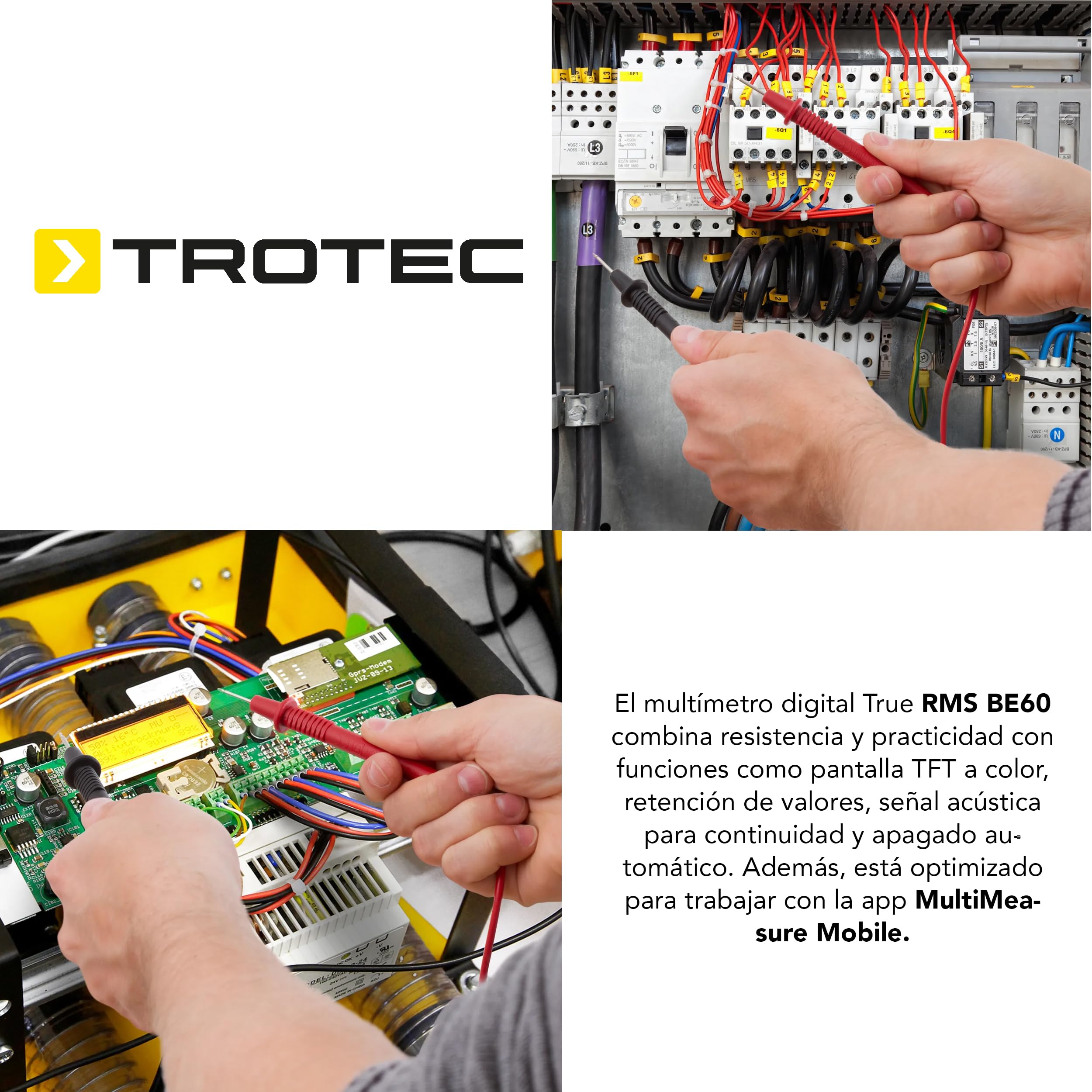 TROTEC Multímetro digital True RMS con cámara termográfica integrada BE60 | once funciones de medición aplicación para smartphone Bluetooth