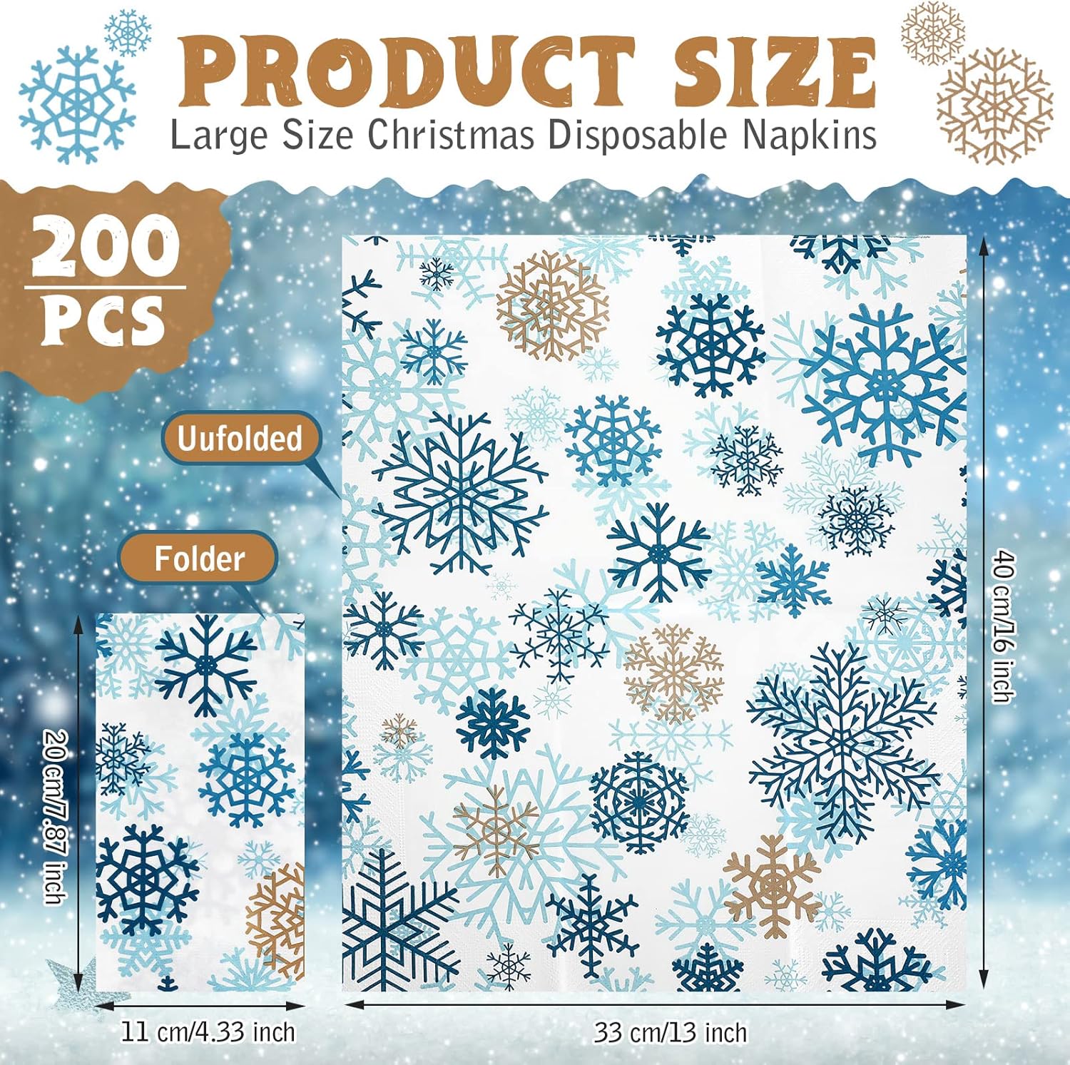 Yexiya 200 Pcs Christmas Snowflake Guest Napkins 3 Ply Disposable Holiday Paper Napkin Winter Snowflakes Napkins Hand Towel for Xmas Bathroom New Year Wedding Party