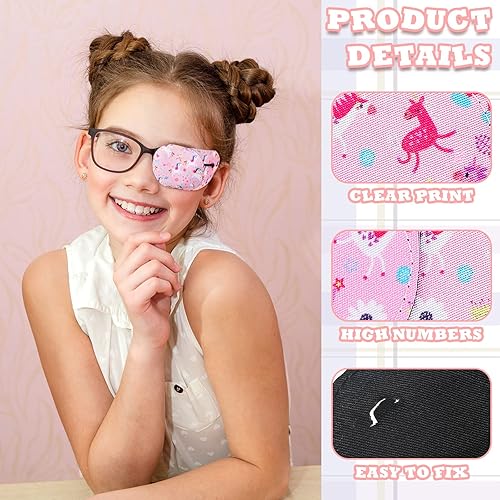 Miniatura 3 de Weewooday 20 parches para ojos para niños y niñas, parches de ojos surtidos de dibujos animados reutilizables con patrones de flores de arcoíris,