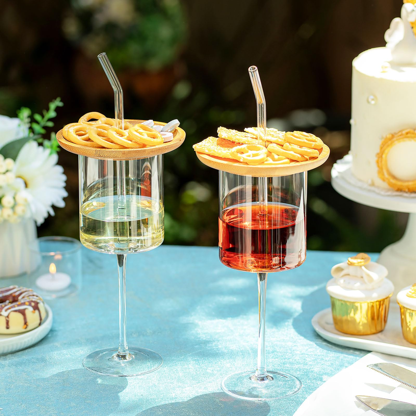 Amazon.com | Imourari Stemmed Wine Glasses with Charcuterie Topper