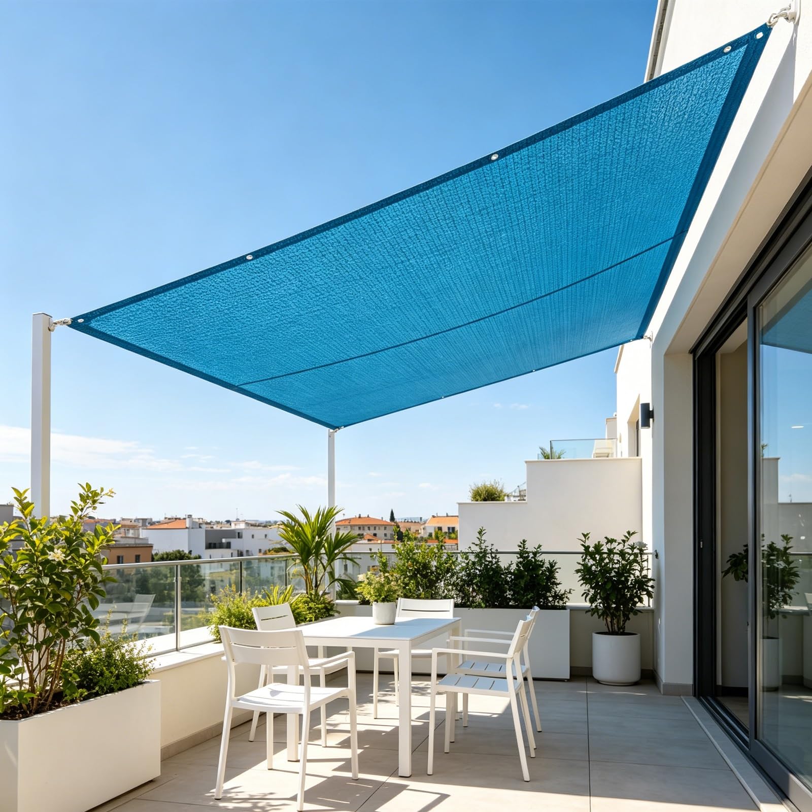 Filet d'ombrage rectangle bleu 380 x 900 cm protection UV pour terrasse et patio