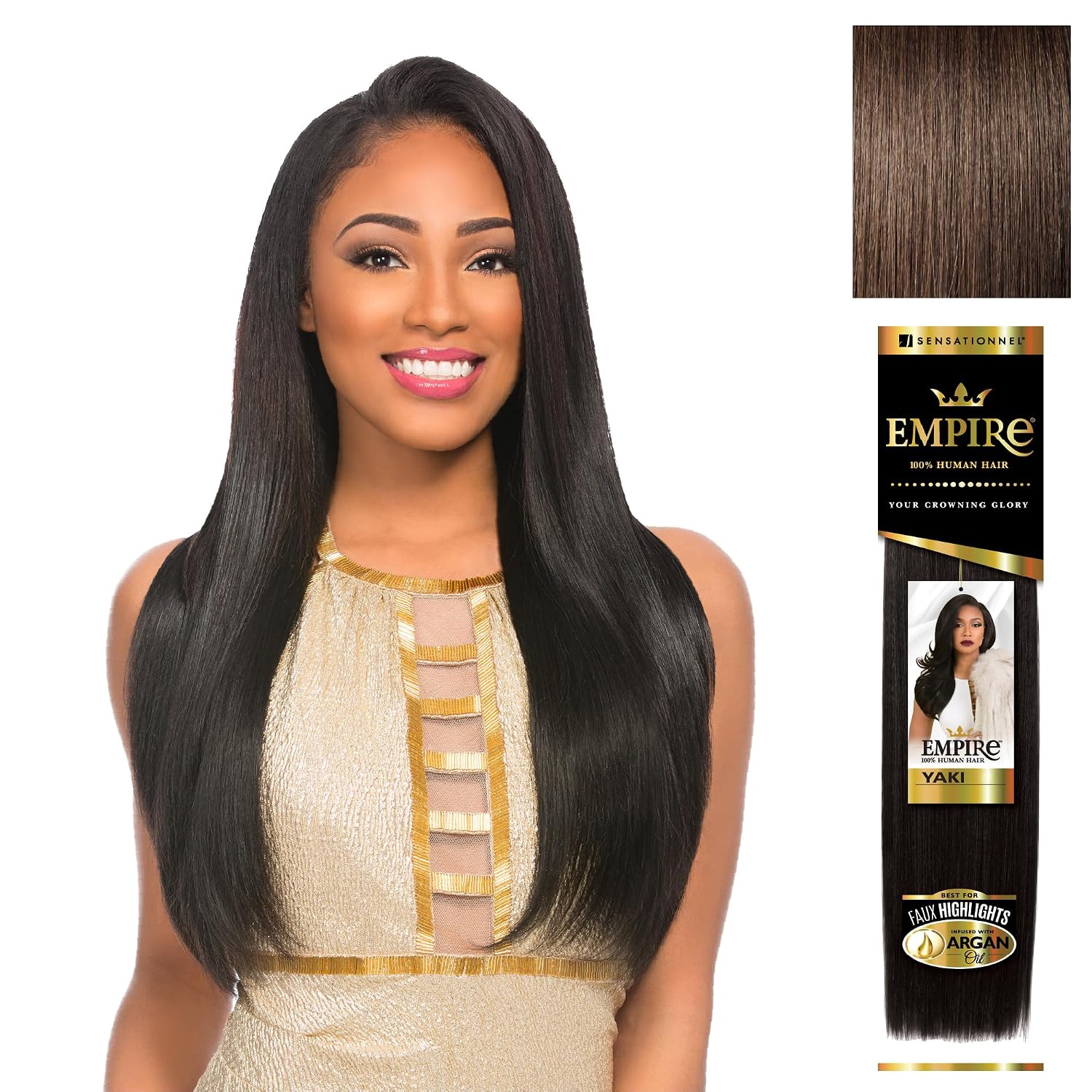 sensationnel empire yaki human hair - tangle free weaving for quick weave and sew in styles for faux highlights and fauxmiddlepart leave out - 1 pack (8 inch, 4 medbrown) 4 medbrown 8 inch