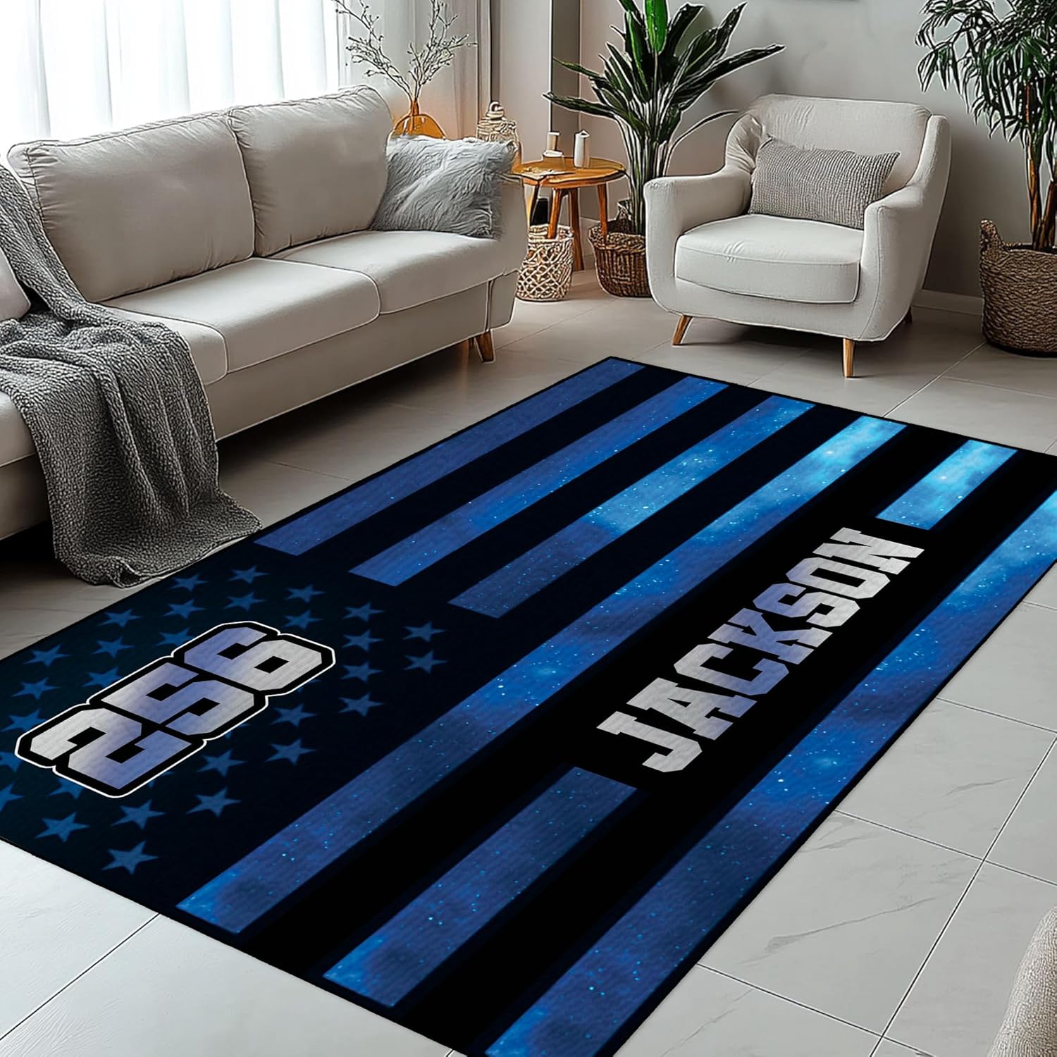 Custom Police Area Rug - Indoor Outdoor Carpet for Cabin, Porch, Entryway, Living Room - Personalized Name Hallway Runner Home Decor, Housewarming - Birthday Gift for Men, Women, Boy, Son