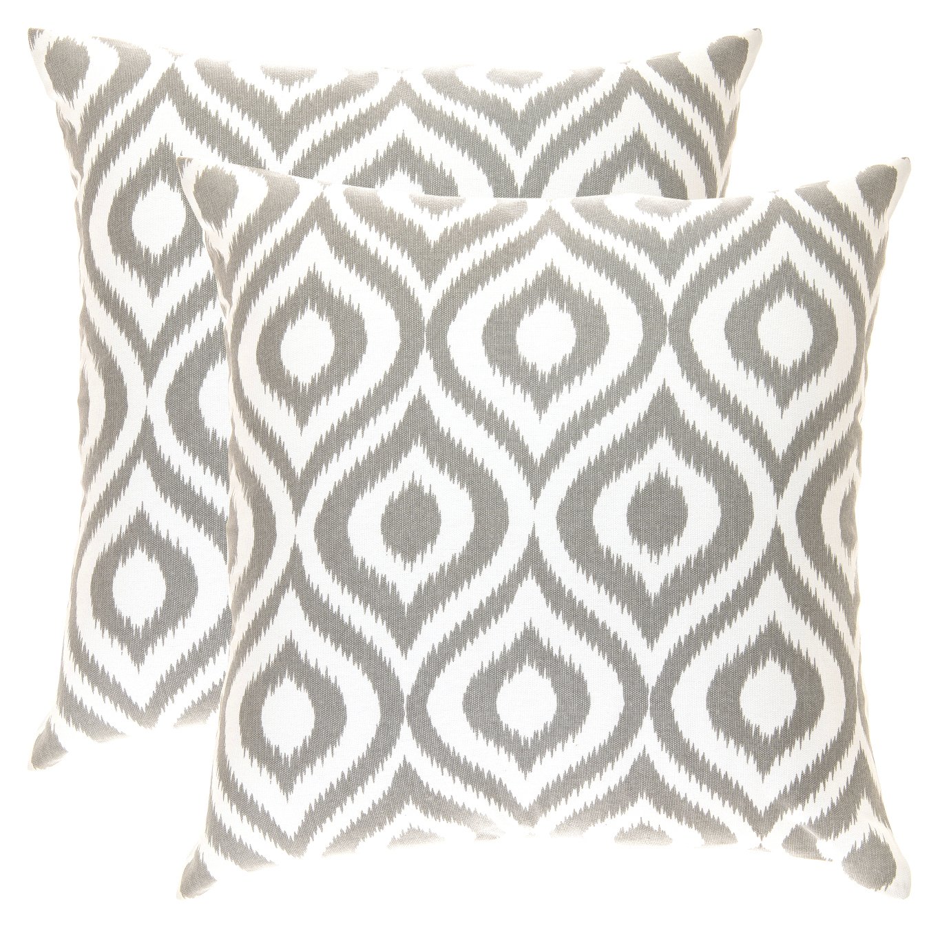Treewool Grey (2 Pack Cushion Covers Ikat Ogee Accent In Cotton Canvas (45 X 45 Cm, & White)