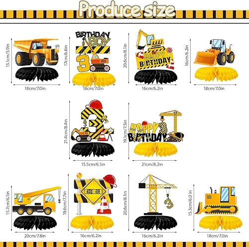 Miniatura 2 de 10 centros de mesa de construcción de panal de abeja para decoración de fiesta de tercer cumpleaños para niños, camión volquete, cono, zona de