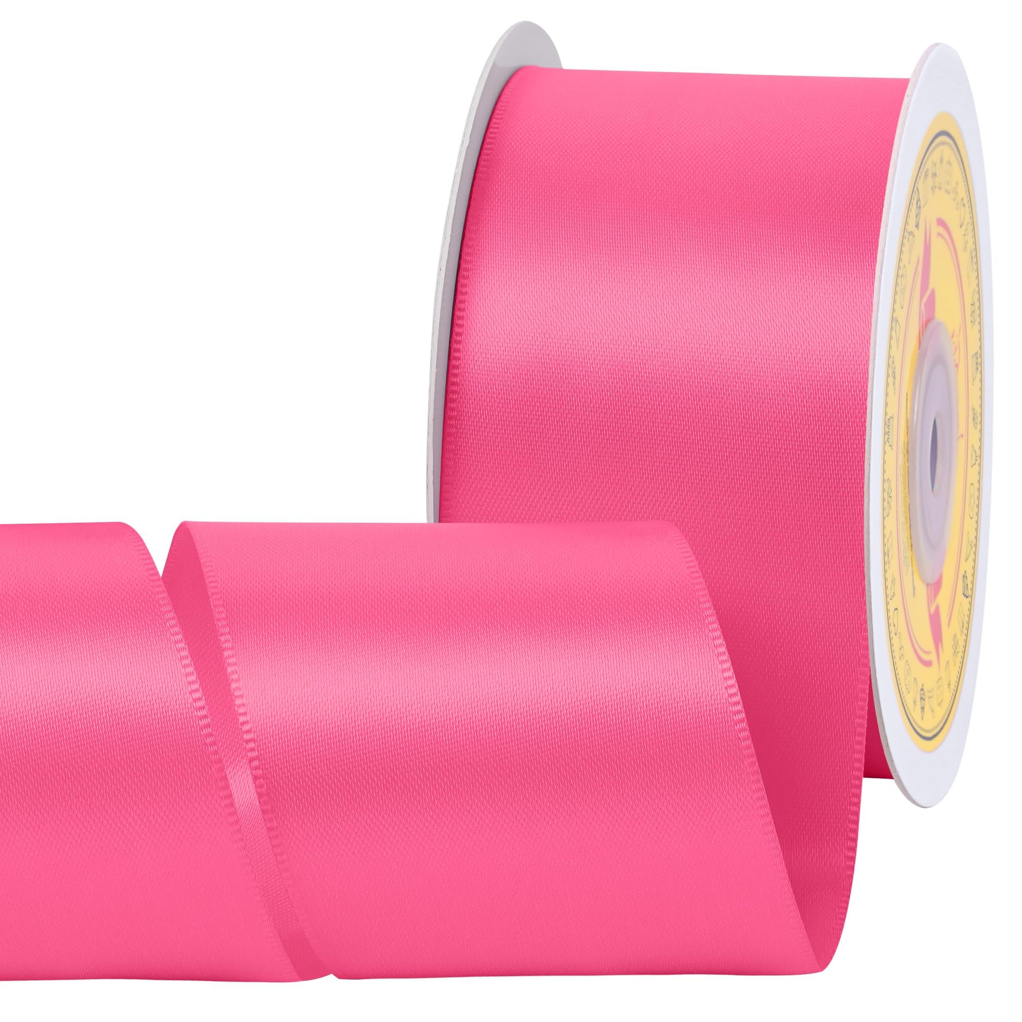 Double Face Hot Pink Satin Ribbon 2 inch X 25 Yards Polyester Hot Pink Ribbon for Gift Wrapping Very Suitable for Weddings Party Hair Bow Invitation Decorations and More