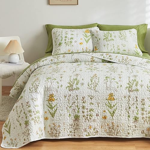Joyreap Juego de edredón floral California King, 102 x 114 pulgadas, edredón de microfibra de 3 piezas, diseño botánico de flores amarillas y hojas