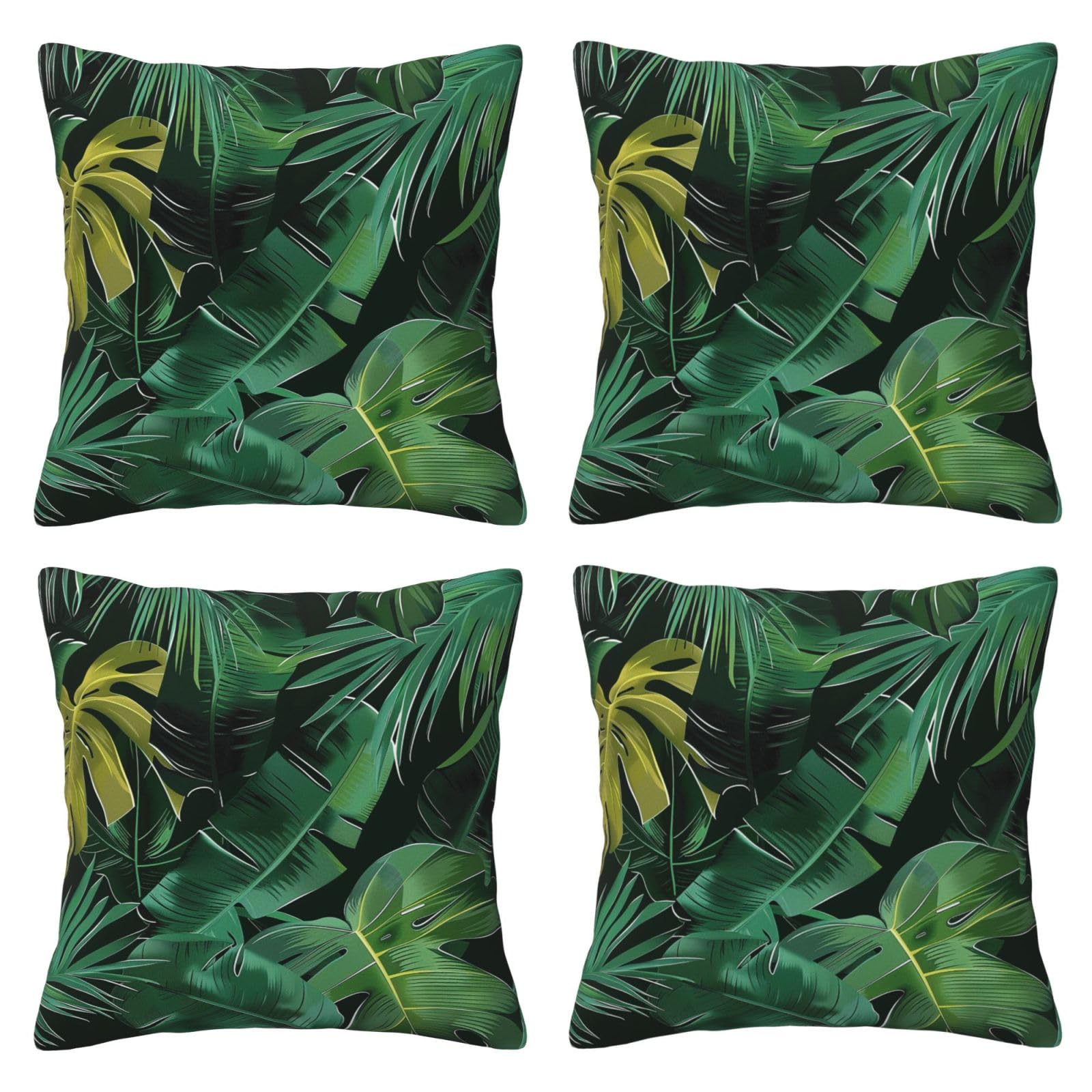Tropical Banana Leaf Throw Pillow Cases 4 Pack Square Pillowcases Super Soft Pillow Protectors With Zipper for Couch Livingroom Sofa Bed Office Car,45x45 CM