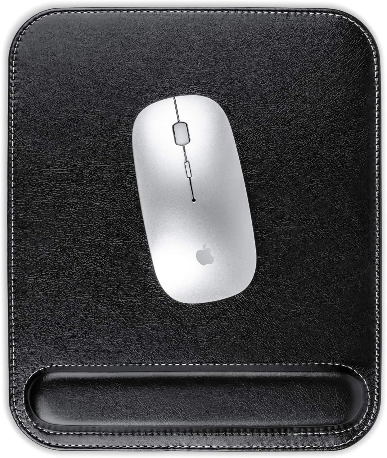 Leather Mouse Pad with Wrist Support, Ergonomic Mouse Pad with Silky Smooth Surface & Non-Slip Backing (Black)