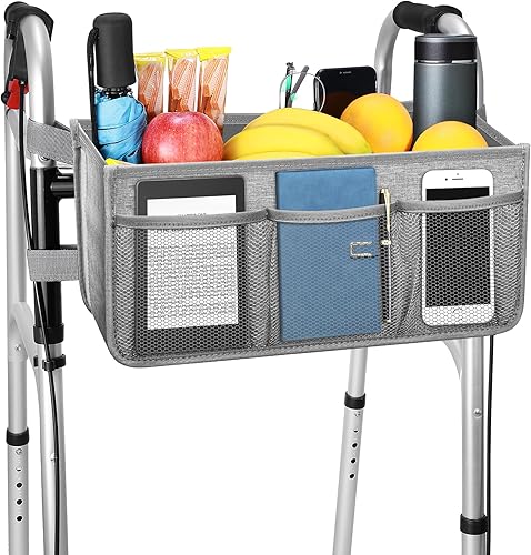 Miniatura 8 de Dotday Cesta de andador mejorada con soporte para tazas, bolsa plegable con gran capacidad y nunca se vuelca, no apta para rolladores Negro