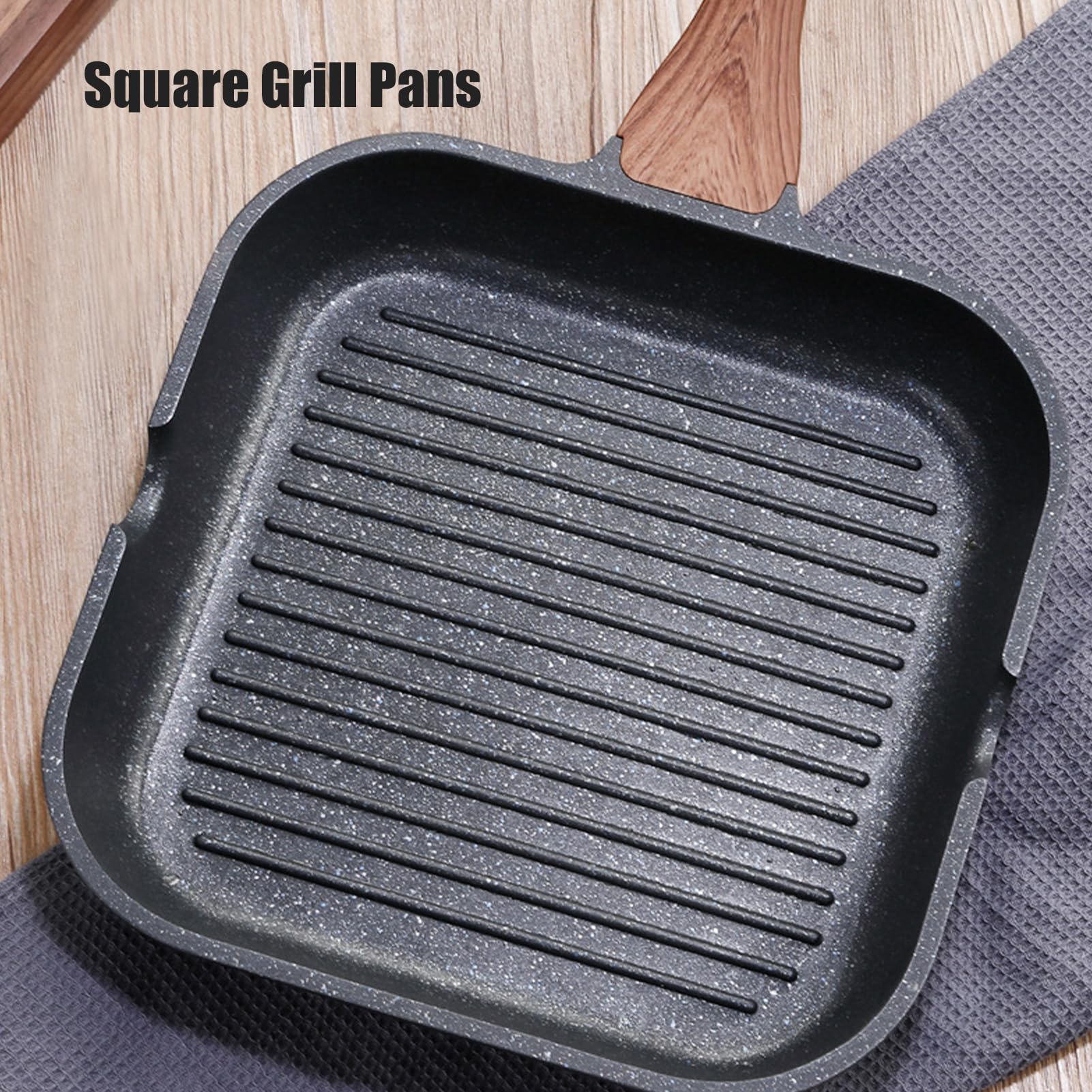 Oumefar Griglia per Piani Cottura Padella Quadrata a Induzione in Alluminio Bistecca Piastra per Friggere Fornello Domestico per Pancetta Cipolla (24 cm)