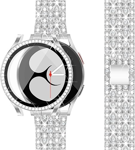 Correa de diamantes compatible con Samsung Galaxy Watch 4 y 5 de 1.575 pulgadas con funda protectora de pantalla, 0.787 pulgadas de liberación