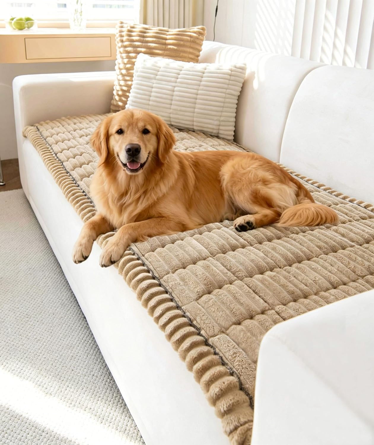 OTOB Couch Covers for Dogs Washable, Non Slip Plush Sofa Cover Kids Pet Friendly Furniture Protector, All Seasons Soft Cozy Fuzzy Sofa Slipcovers Dog Bed Mats (Coffee, 31.5" x 63.0'')