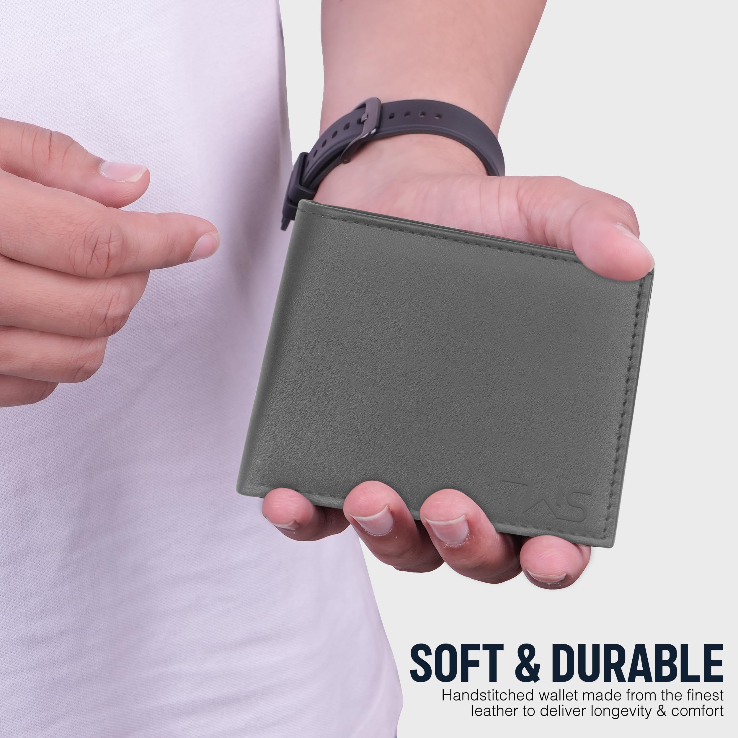 The Wallet Store Solid Leather Wallet For Men - Grey