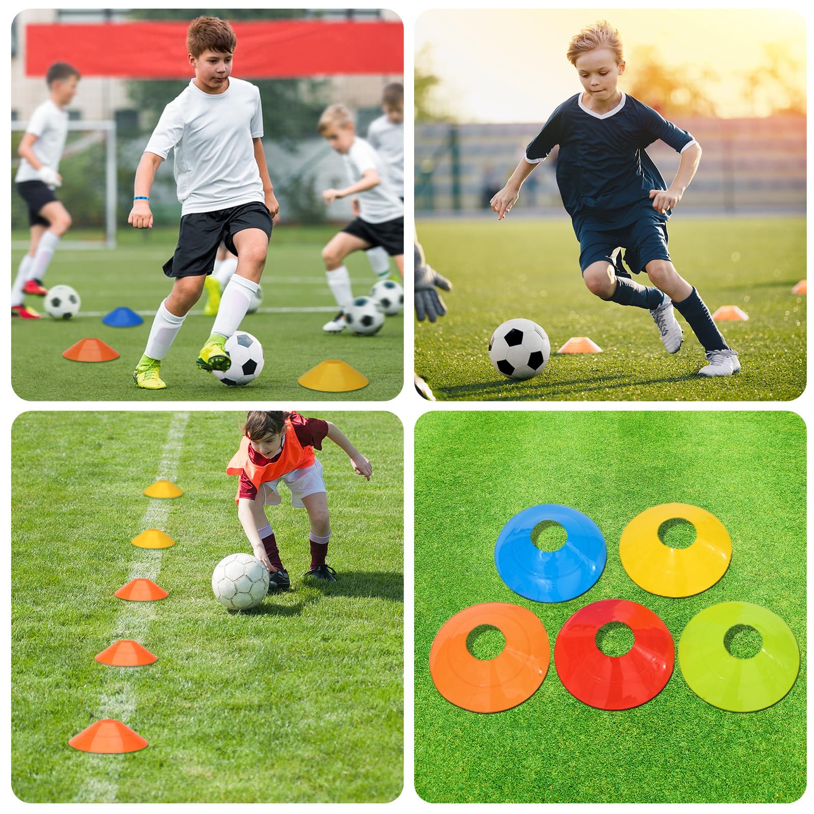 BIRDDIE Paquete de 60/120 conos de entrenamiento de fútbol, conos deportivos de fútbol, marcadores de agilidad con bolsa de transporte y soporte para taladros, baloncesto, entrenamiento, equipo de