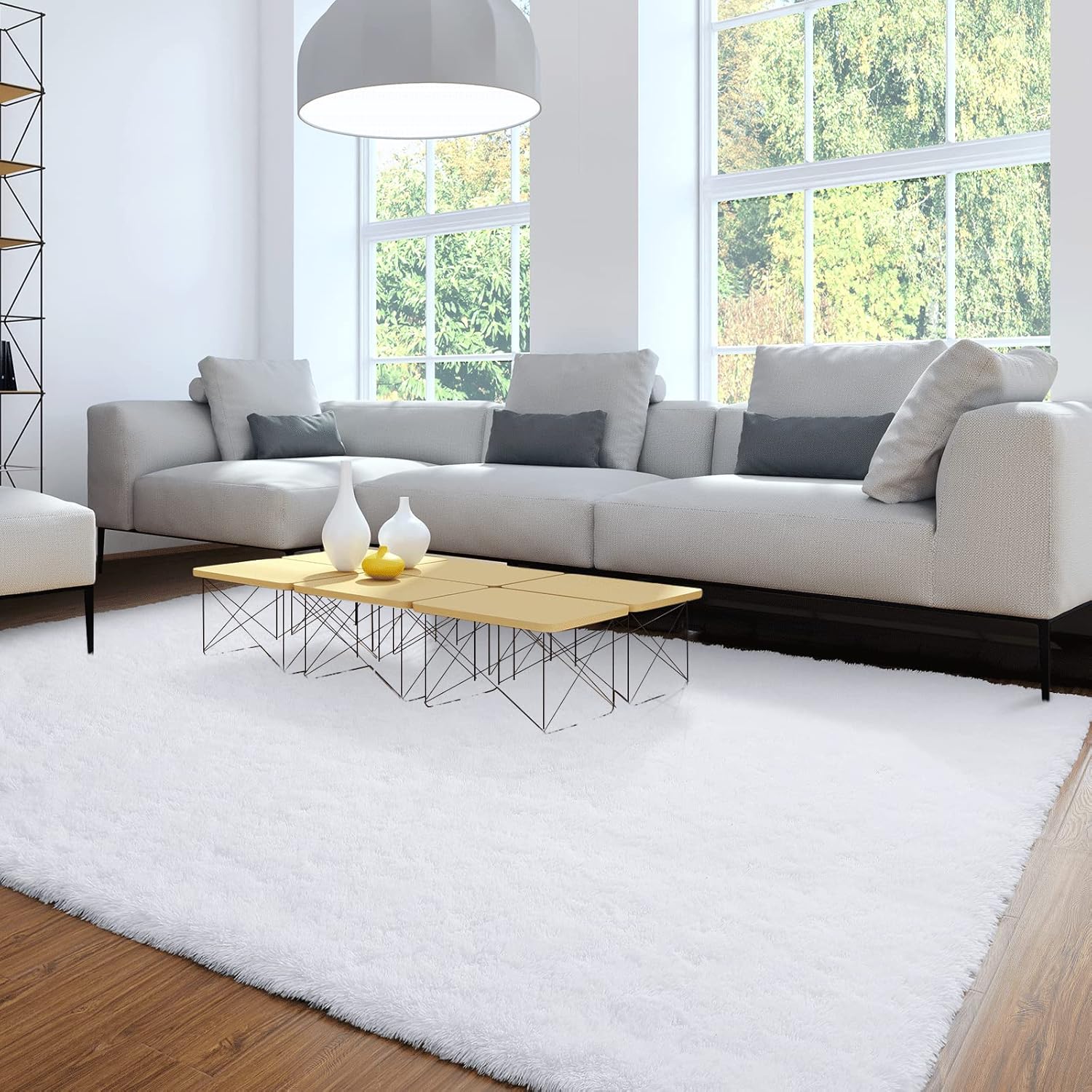 Merelax Large Shaggy Indoor Rug, 6x9 ft, White