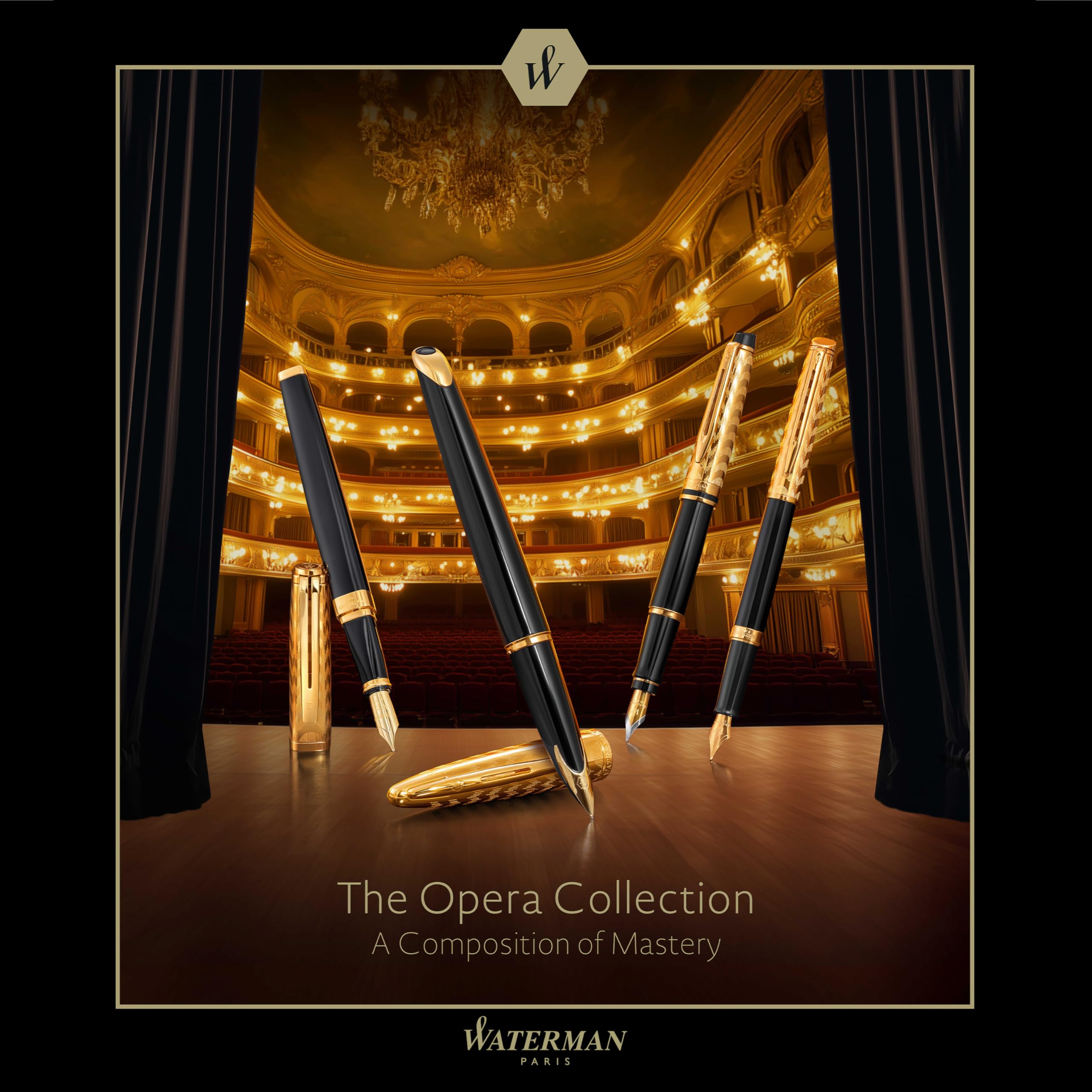 Waterman Hémisphère Penna stilografica |The Opera Collection | Nera e oro | Confezione regalo