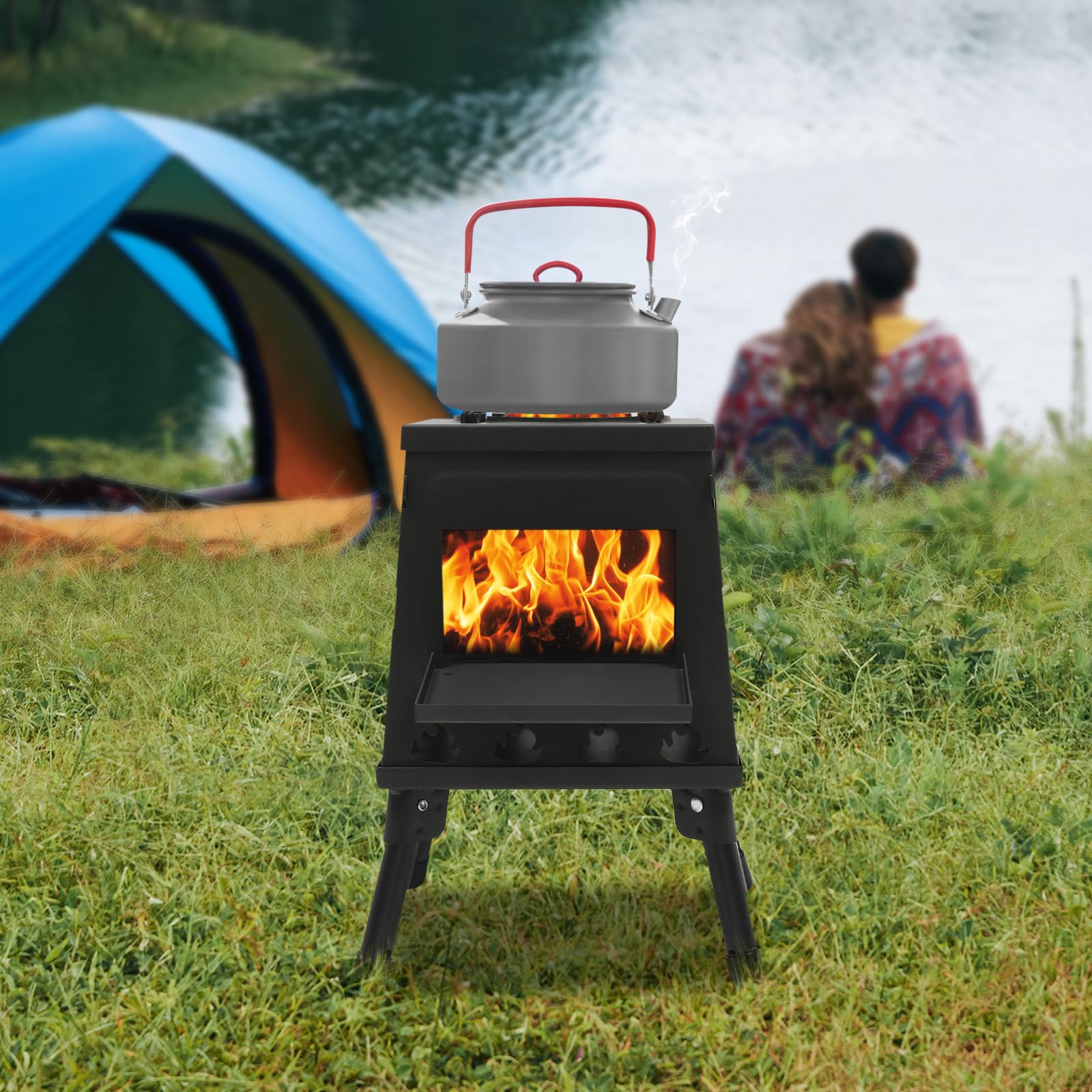 Mini estufa plegable para tienda de campaña, para camping (3-5 personas), resistente al viento, cocina y calefacción, estufa de leña portátil para picnic y al aire libre