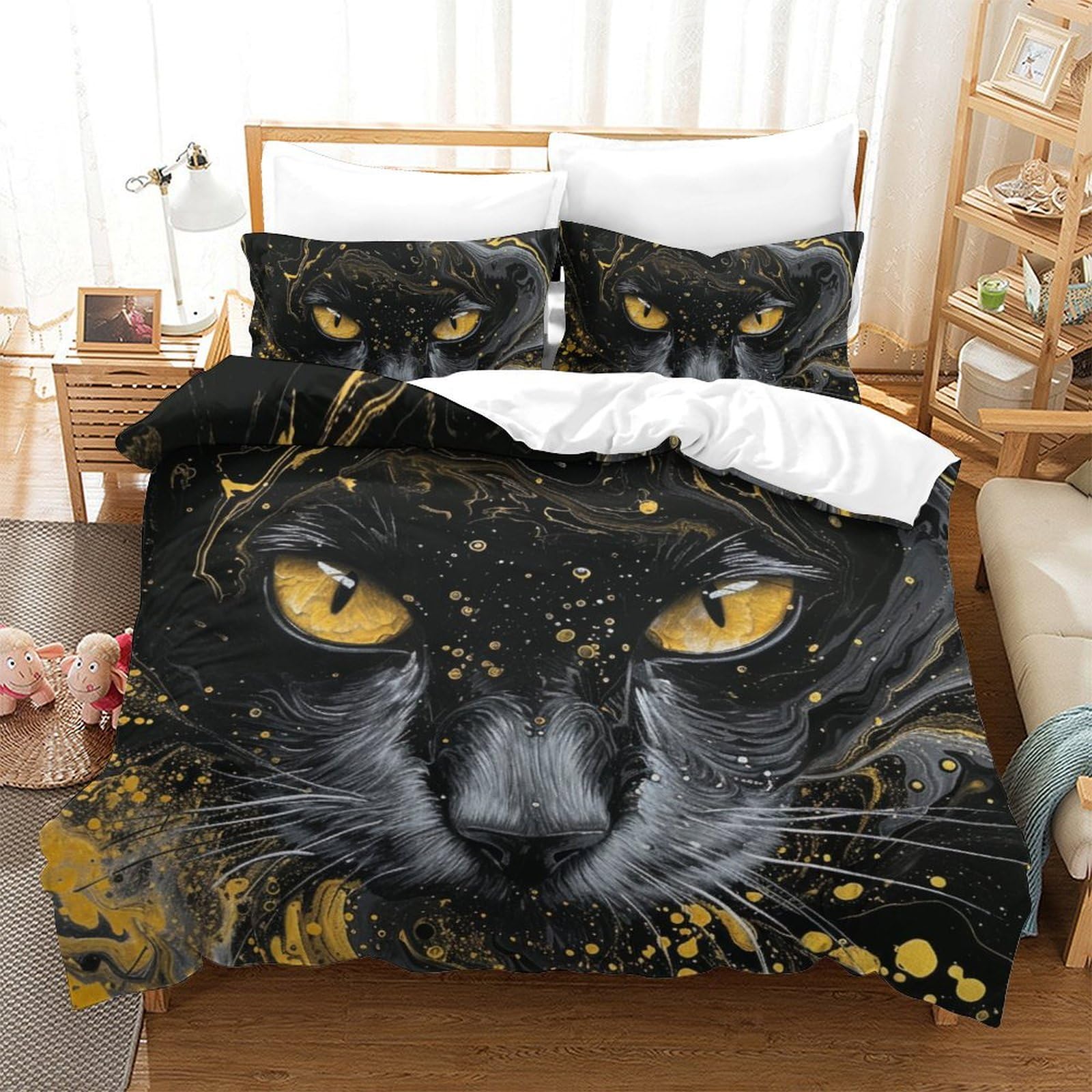 Parure housse de couette chat 200x200 en microfibre respirante pour un sommeil doux sans transpiration