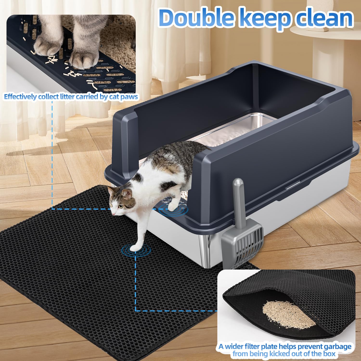 XXXL Extra Large Stainless Steel Litter Box, 28" L x 20" W x 14" H Super Large Stainless Steel Litter Box, Suitable for Large Cats and Multiple Cats, Non-Sticky, Anti-Leakage, Easy to Clean - image 6
