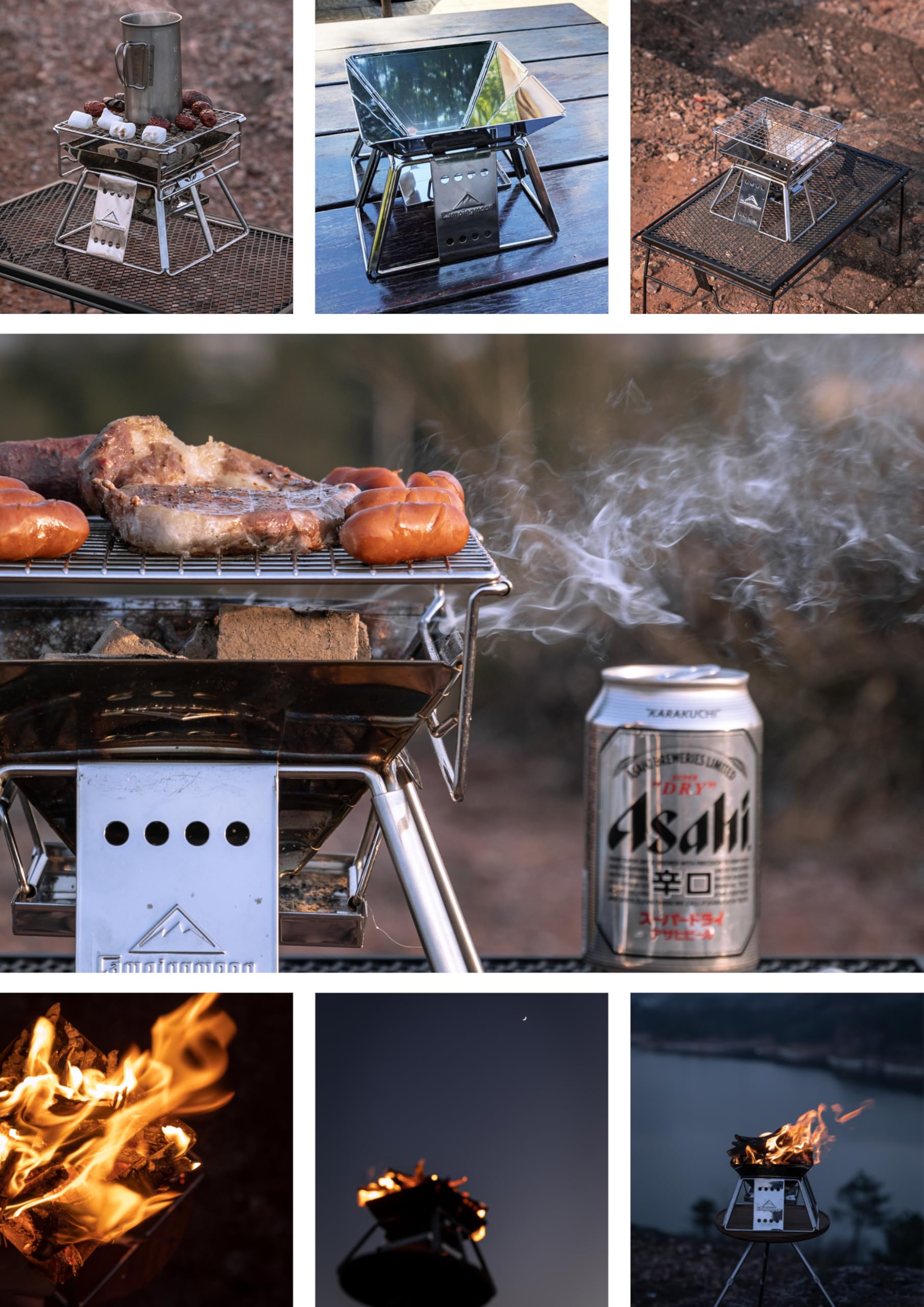 CAMPINGMOON Mały rozmiar przenośny grill stołowy ze stali nierdzewnej z torbą do przenoszenia X-MINI