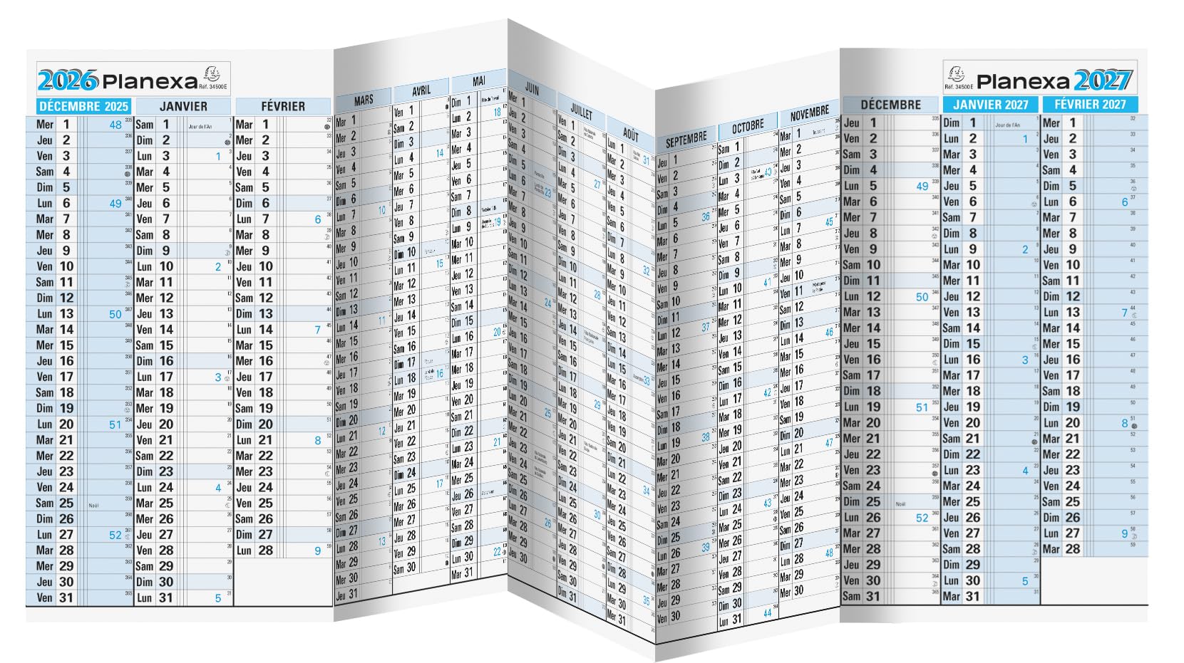 Exacompta Planexa 5 volets 18x33cm Déc 2025 à févr 2026