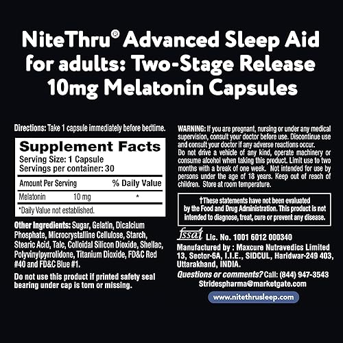 Miniatura 2 de Nite Thru Advanced Sleep Aid - Suplemento dietético de melatonina, cápsulas de 10 mg, 60 unidades (paquete de 2)