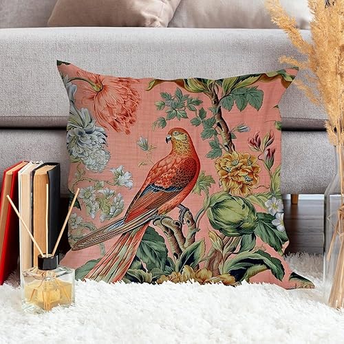 Miniatura 4 de ArogGeld Fundas de cojín de flores chinoiserie, color rosa rubor, pájaro, animales de pavo real, funda de almohada cuadrada con diseño floral de