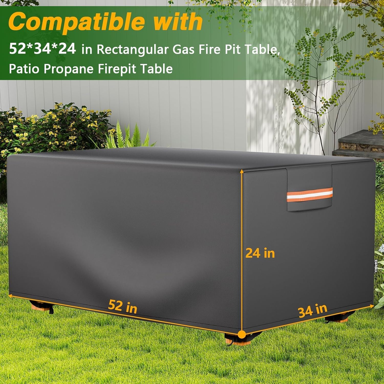 52*34*24 In Heavy Duty 420D Rectangular Gas Fire Pit Table Cover, Waterproof Firepit Cover, Patio Propane Firepit Table Covers with Windproof Buckles