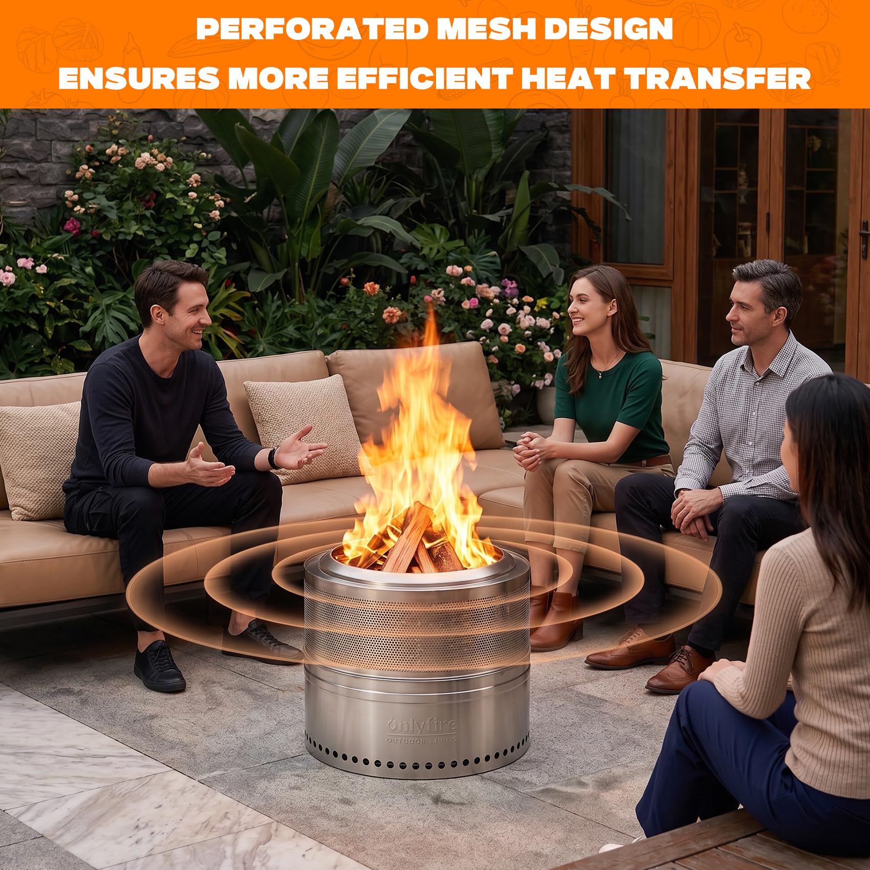 Onlyfire 50cm Rauchfreie Feuerschale mit Aufbewahrungstasche, Abnehmbarer Aschekasten, Edelstahl Smokeless Fire Pit, Tragbare Feuerstellen Terrasse, Feuerschalen für den Garten, Camping, Outdoor