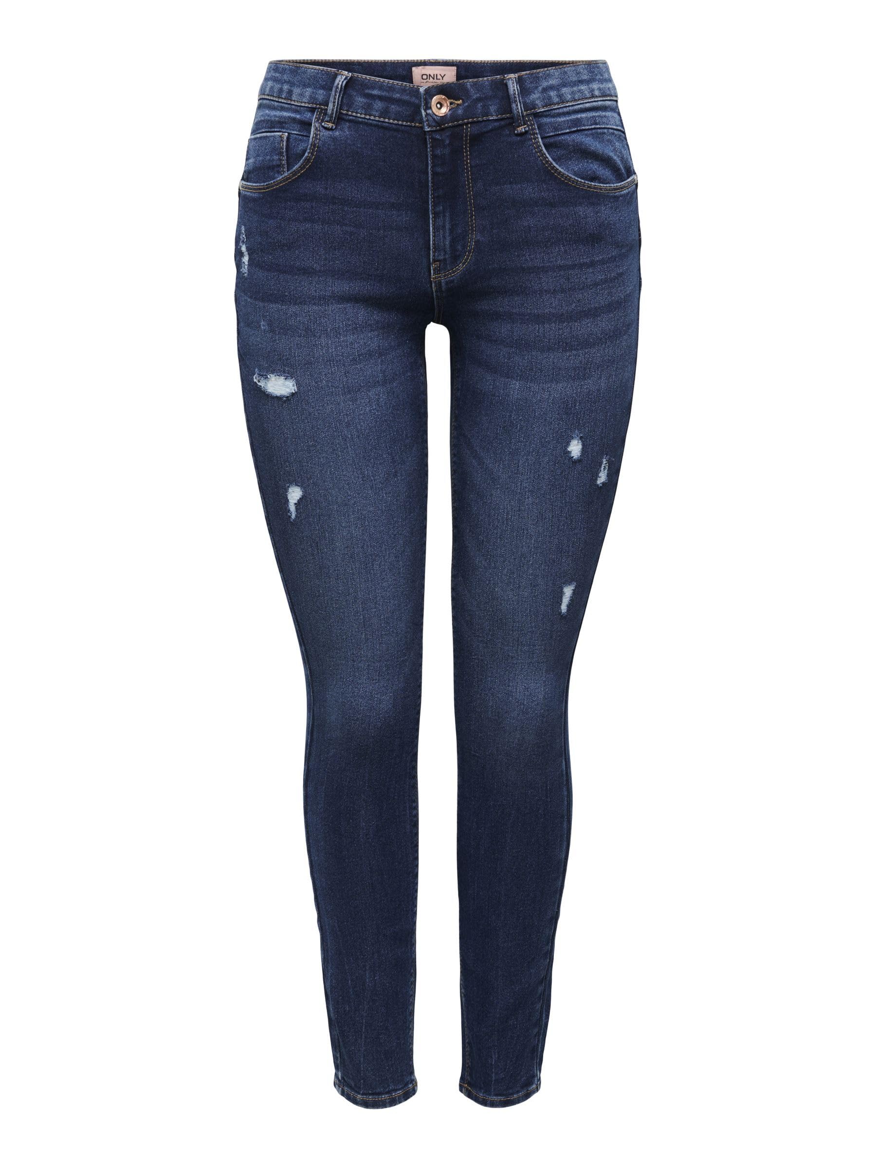 ONLY Women's Onldaisy Reg Push Up Sk ANK DEST DNM Box, Dark Denim Blue, 27W x 32L