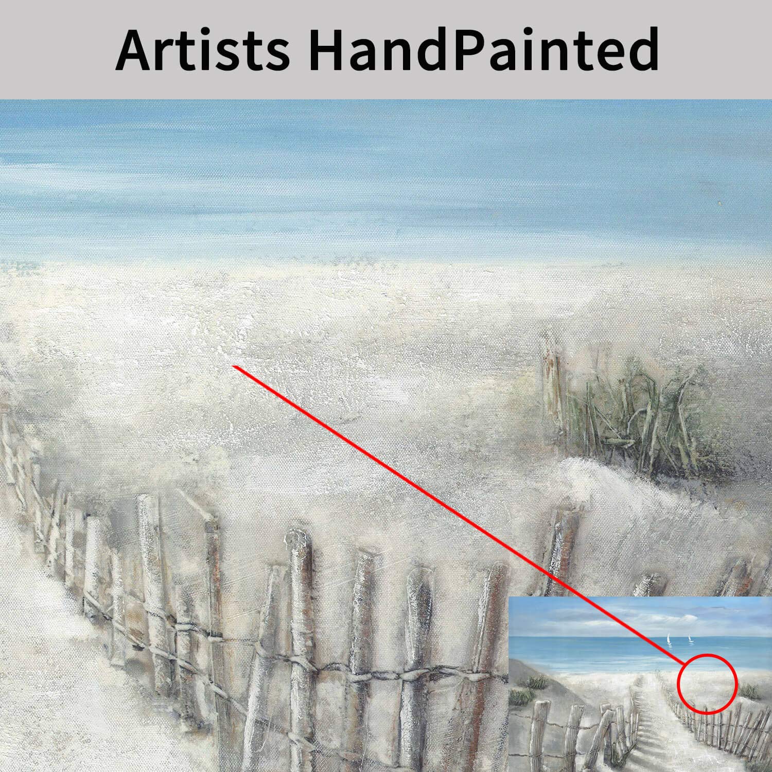 Abstract Beach Artwork Coastal Picture: Rustic Wooden Fence Path to Ocean Painting on Canvas Wall Art for Bedroom (36” x 24” x 1 Panel)