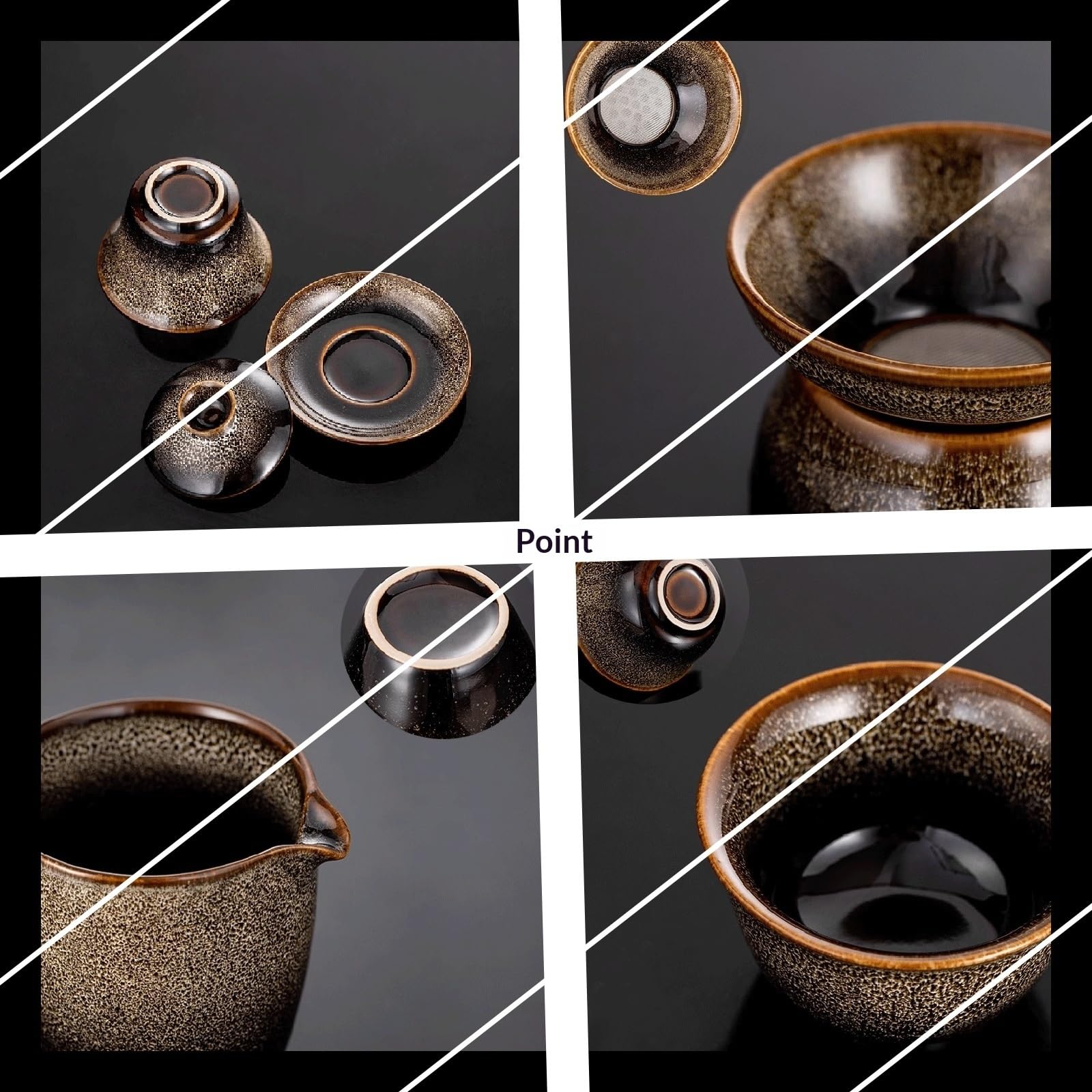 Gongfu zestaw do herbaty, 9-częściowy ceramiczny zestaw do herbaty dla dorosłych z Gaiwan, kubek Fair, sitko do herbaty i 6 filiżanek, tradycyjna chińska ceremonia parzenia herbaty niezbędna
