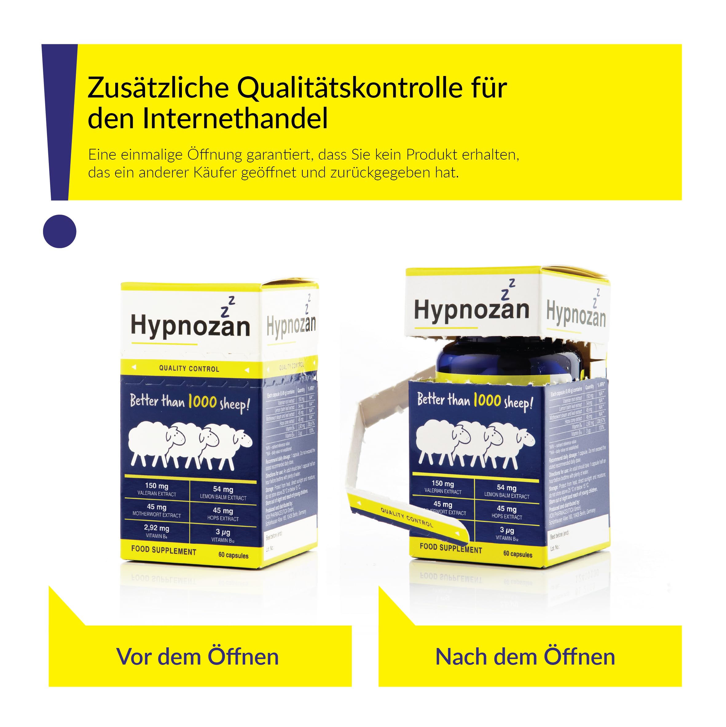 Hypnozan - Pillen für besseren Schlaf Schlafpillen für Erwachsene 60 ruhige Nächte - 60 helle Morgen Laborgeprüft Nur 1 Pille vor dem Schlafen (Aktivpillen)