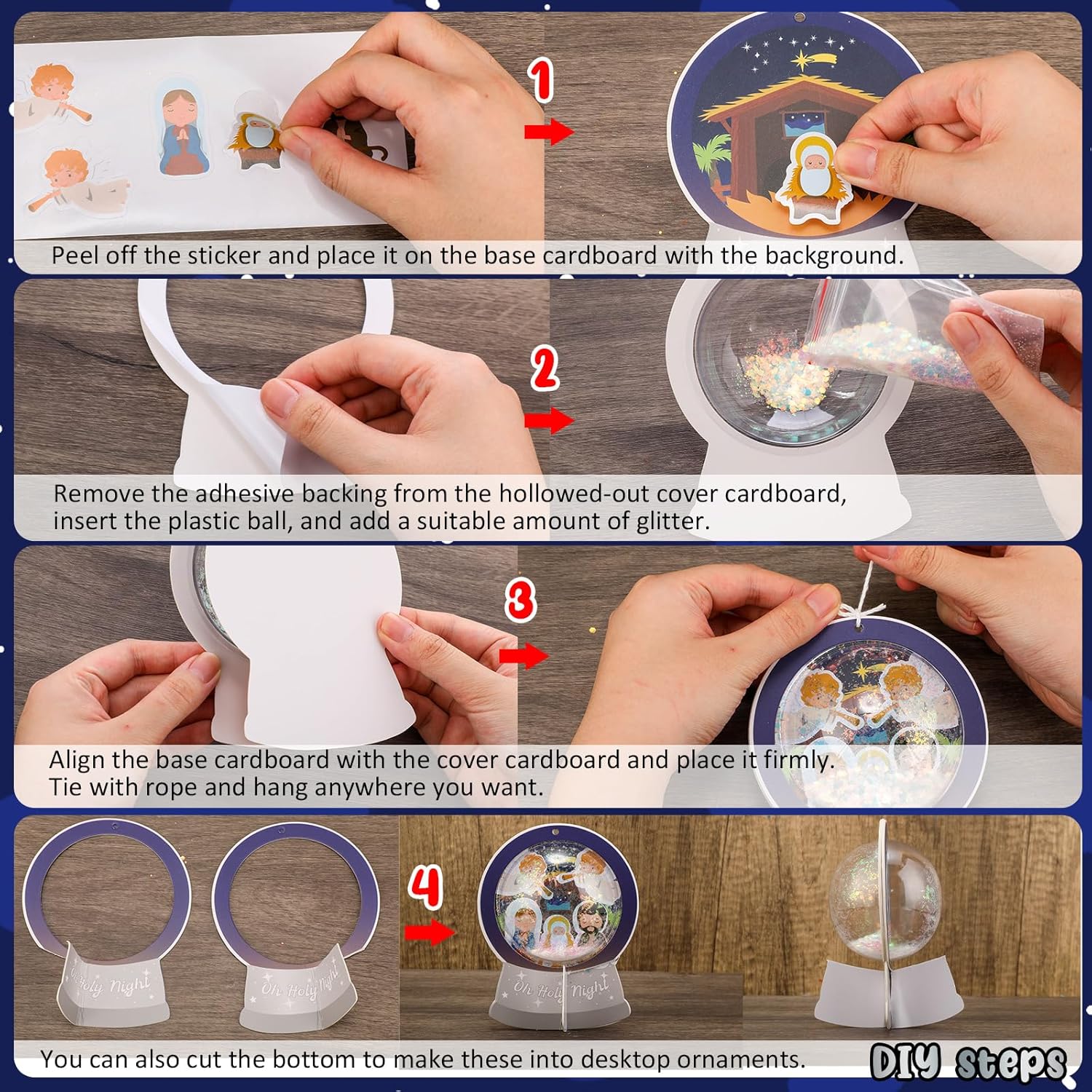 24 Pack Nativity Advent DIY Snow Globe Craft Kit for Kids Toddlers Boys Girls Jesus Birth Hanging Ornament with Glitter Sequin Paper Holiday Religious Classroom Decor(Holy Night,Silver) - Image 3