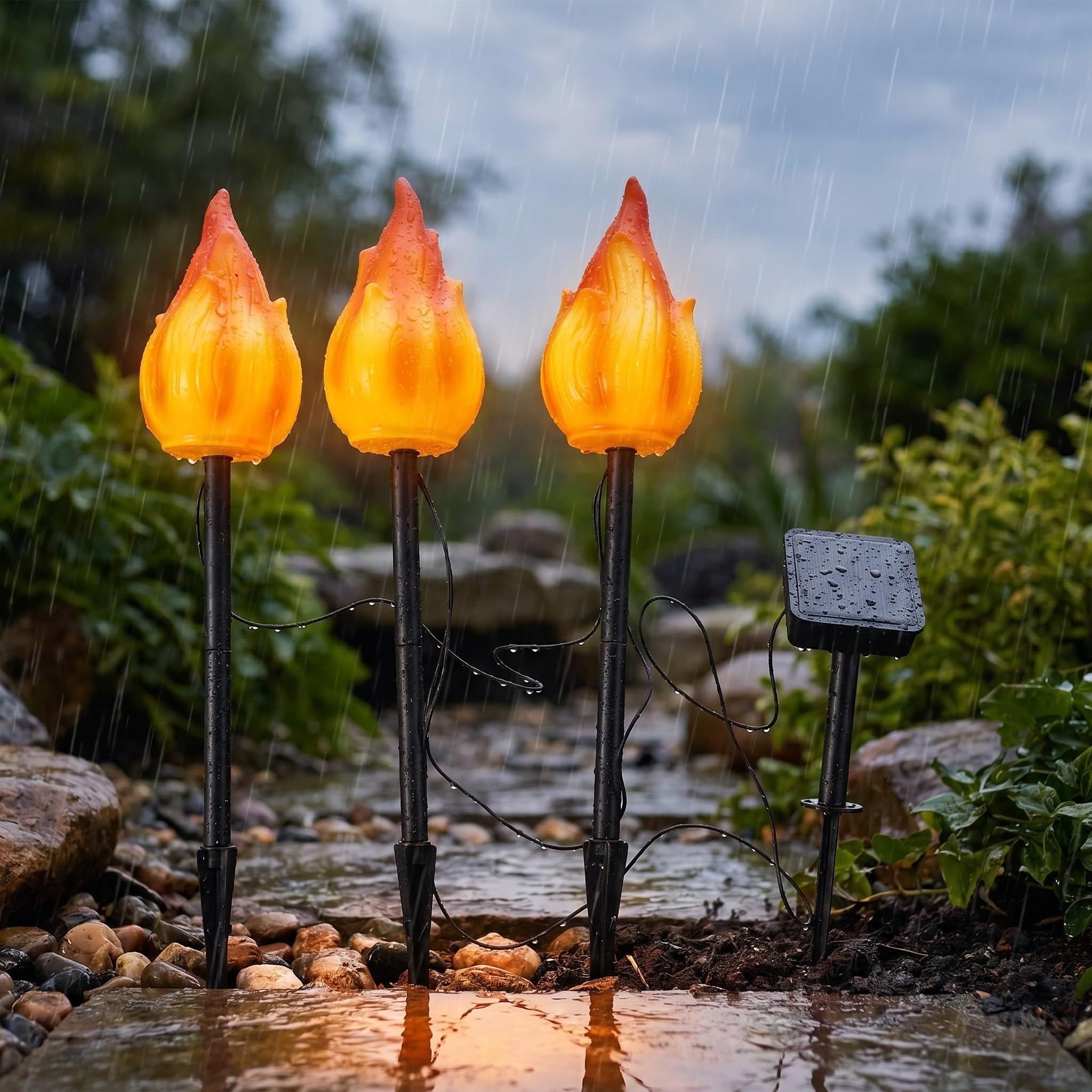 3 Piezas Antorcha Solar Decorativa de Jardín Llama Parpadeante