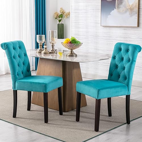 Miniatura 19 de Juego de 4 sillas de comedor tapizadas de terciopelo de madera maciza copetudas, con respaldo alto, sillas Parsons sin brazos para cocina y comedor,