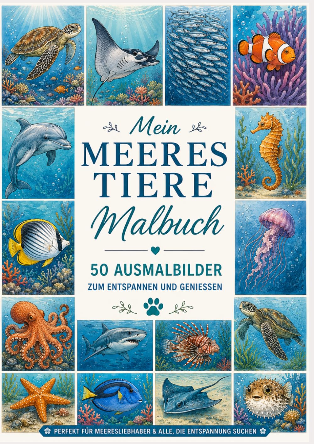 Mein Meerestiere Malbuch: 50 Ausmalbilder zum Entspannen und Genießen (Meine Tiermalbücher)