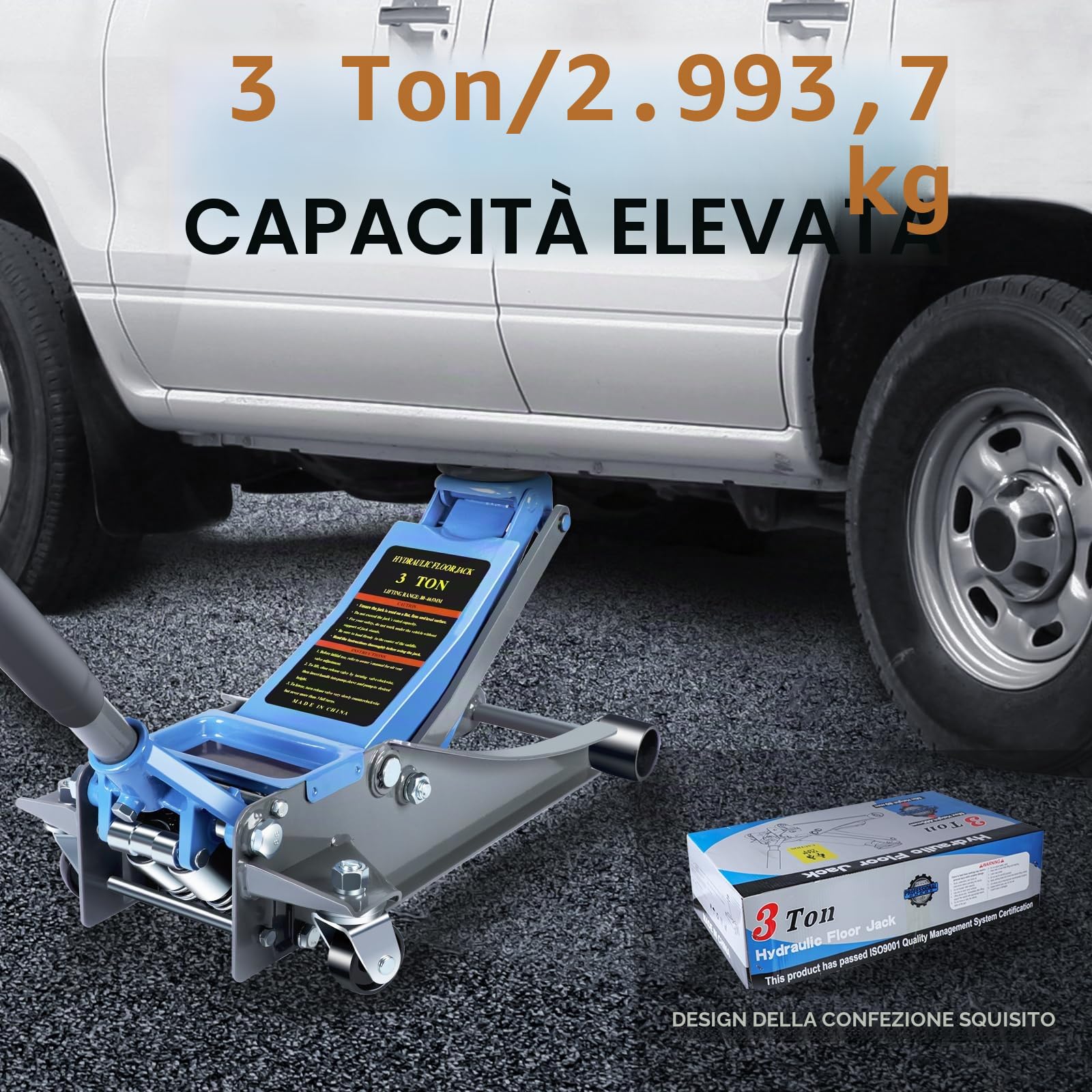 LARBANKE Martinetto idraulico a basso profilo da 3 tonnellate, costruito con alluminio e acciaio durevoli, cric da pavimento con sistema a doppia pompa per un sollevamento rapido, capacità 2993,7 kg