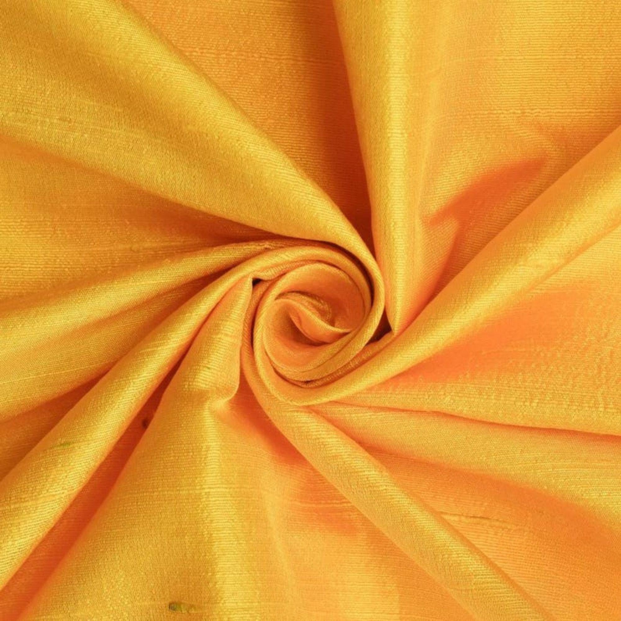 Fabric Mart Direct Bright Saffron Yellow Silk Dupioni Fabric By The Metre, 1 Metre 104 cm Width Slubbed Dupioni Silk Solid Color Yellow Wholesale Combination Upholstery Fabric for Curtains โ image 1