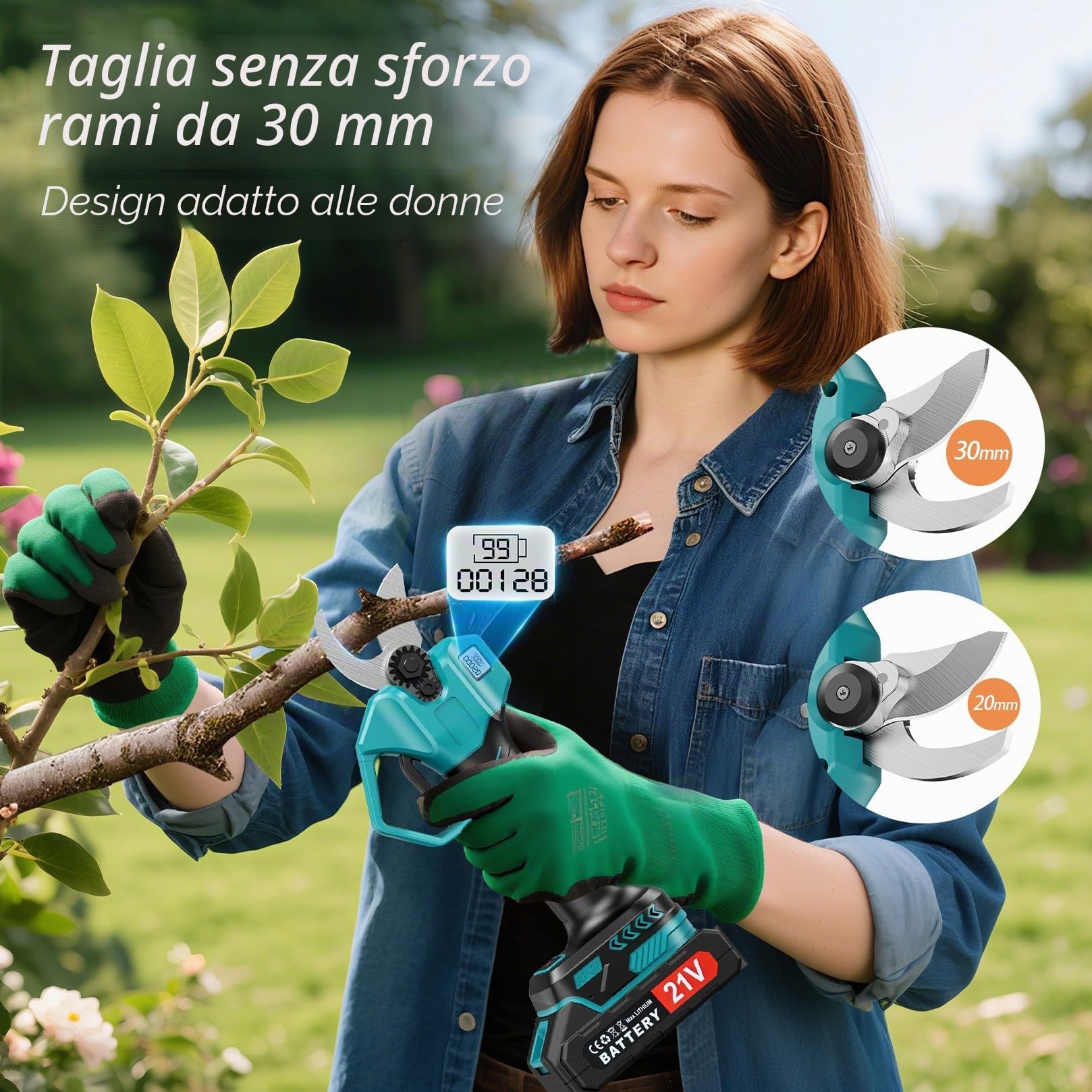 Forbici Potatura a Batteria - Cesoie a Batteria per Potatura con Lama in Acciaio SK5, Motore Brushless, Display LCD, Ideale per Frutteti, Vigneti, Giardinaggio e Paesaggistica